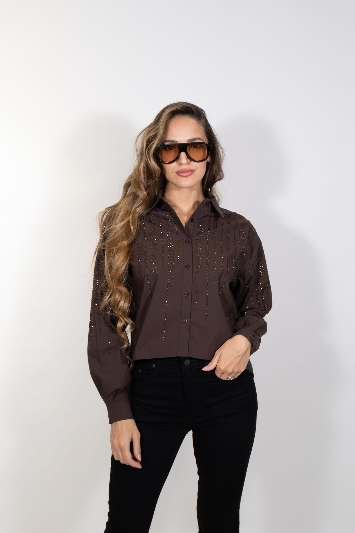 Gaudì - Camicia in popeline con mini borchie - Donna