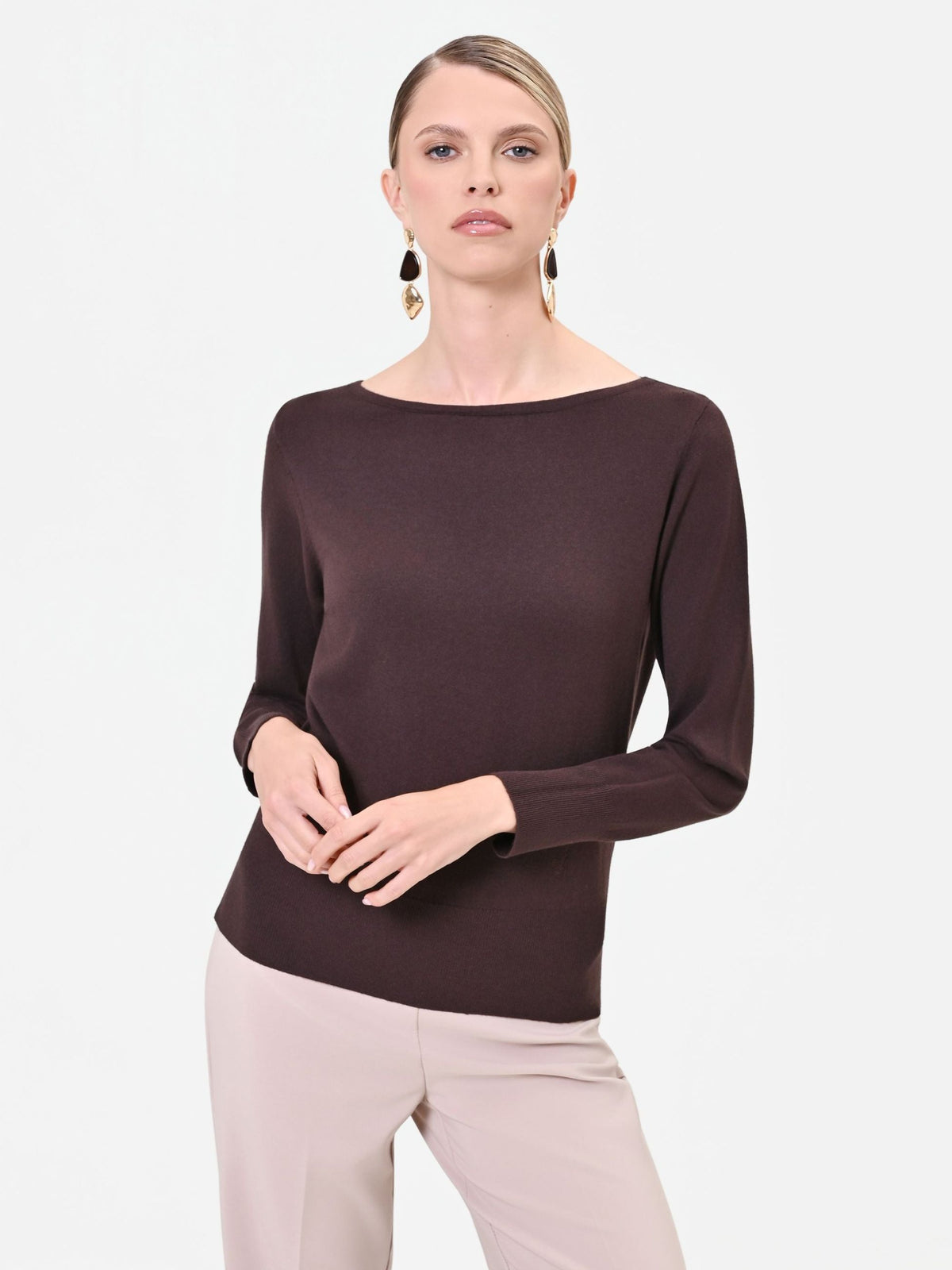 Rinascimento - Maglia scollo a barca in misto viscosa - Donna