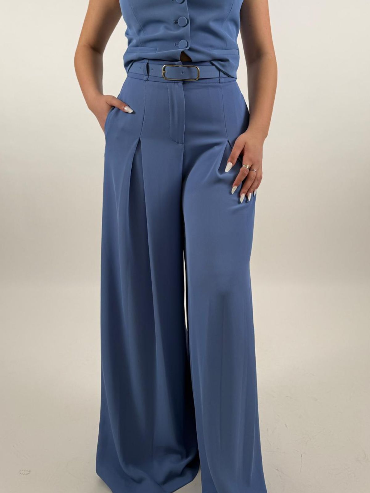 Pantalone a palazzo a vita alta con cintura Donna - Imperial - World Fashion