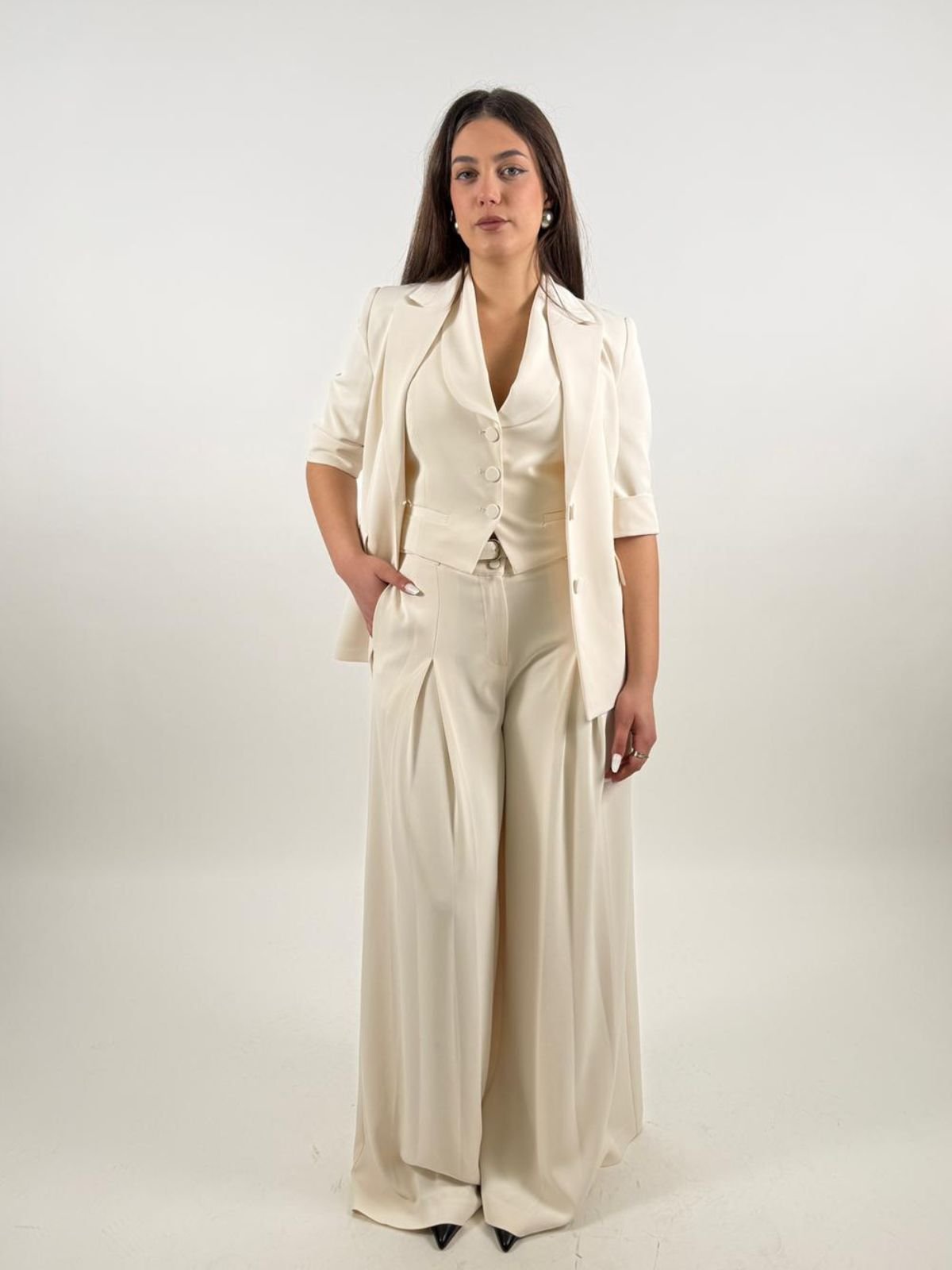 Pantalone a palazzo a vita alta con cintura Donna - Imperial - World Fashion