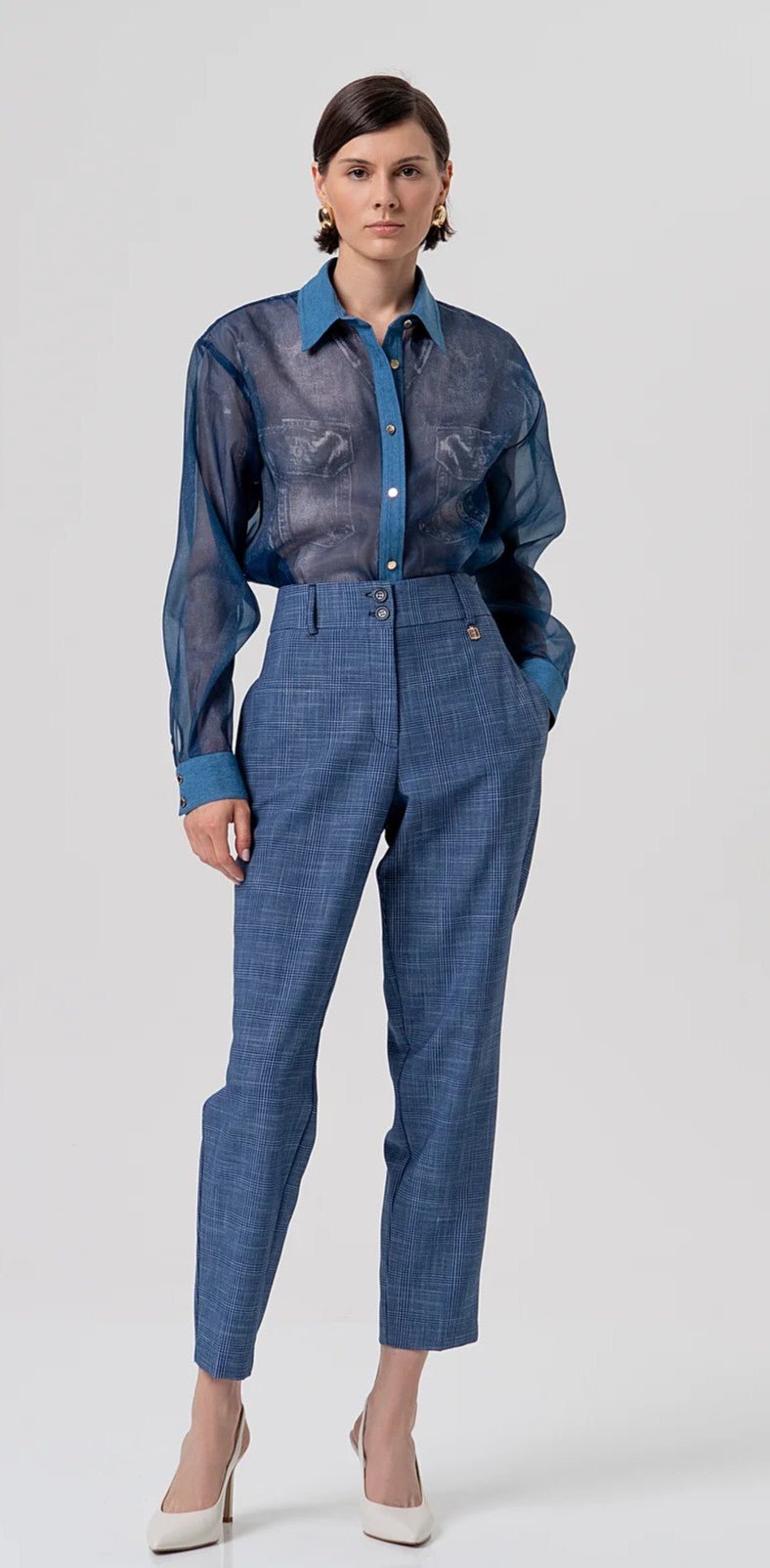 Pantalone carrot modello chino in Principe di Galles Donna - Fracomina - World Fashion