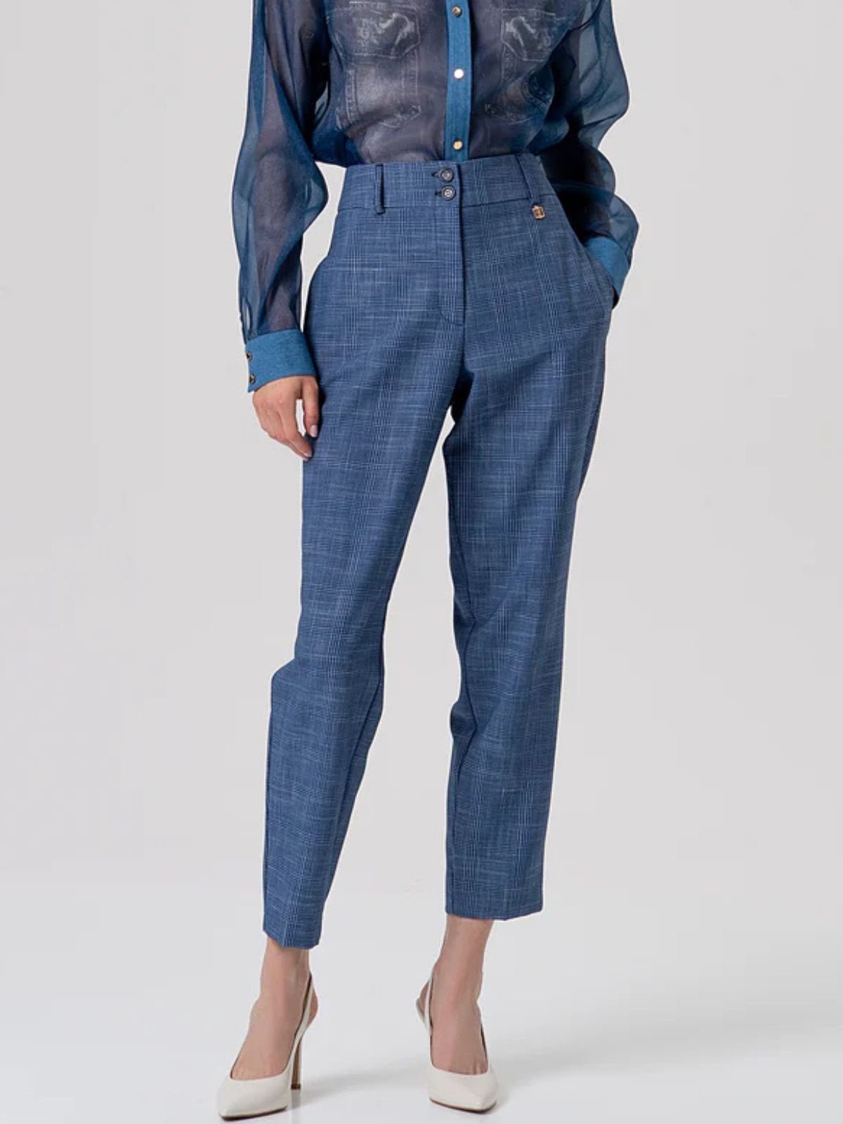 Pantalone carrot modello chino in Principe di Galles Donna - Fracomina - World Fashion