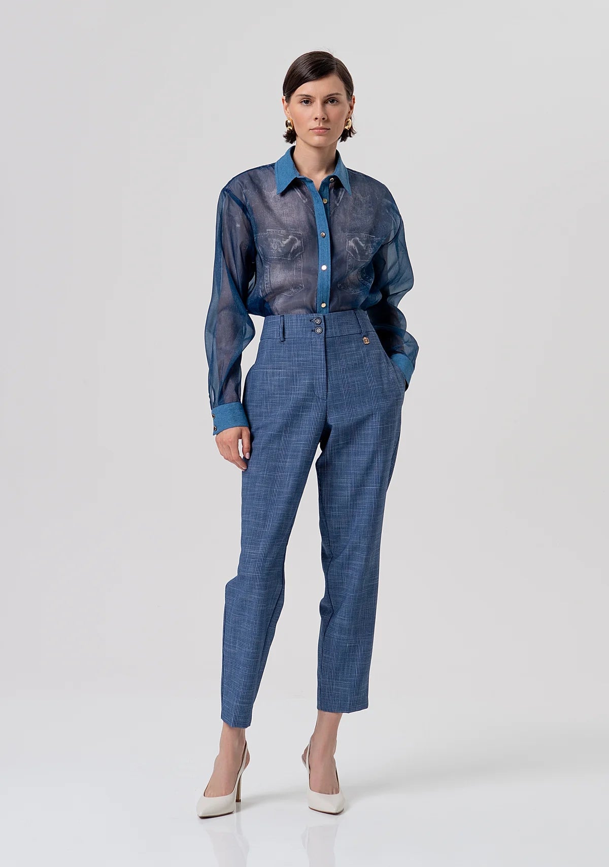 Pantalone carrot modello chino in Principe di Galles Donna - Fracomina - World Fashion