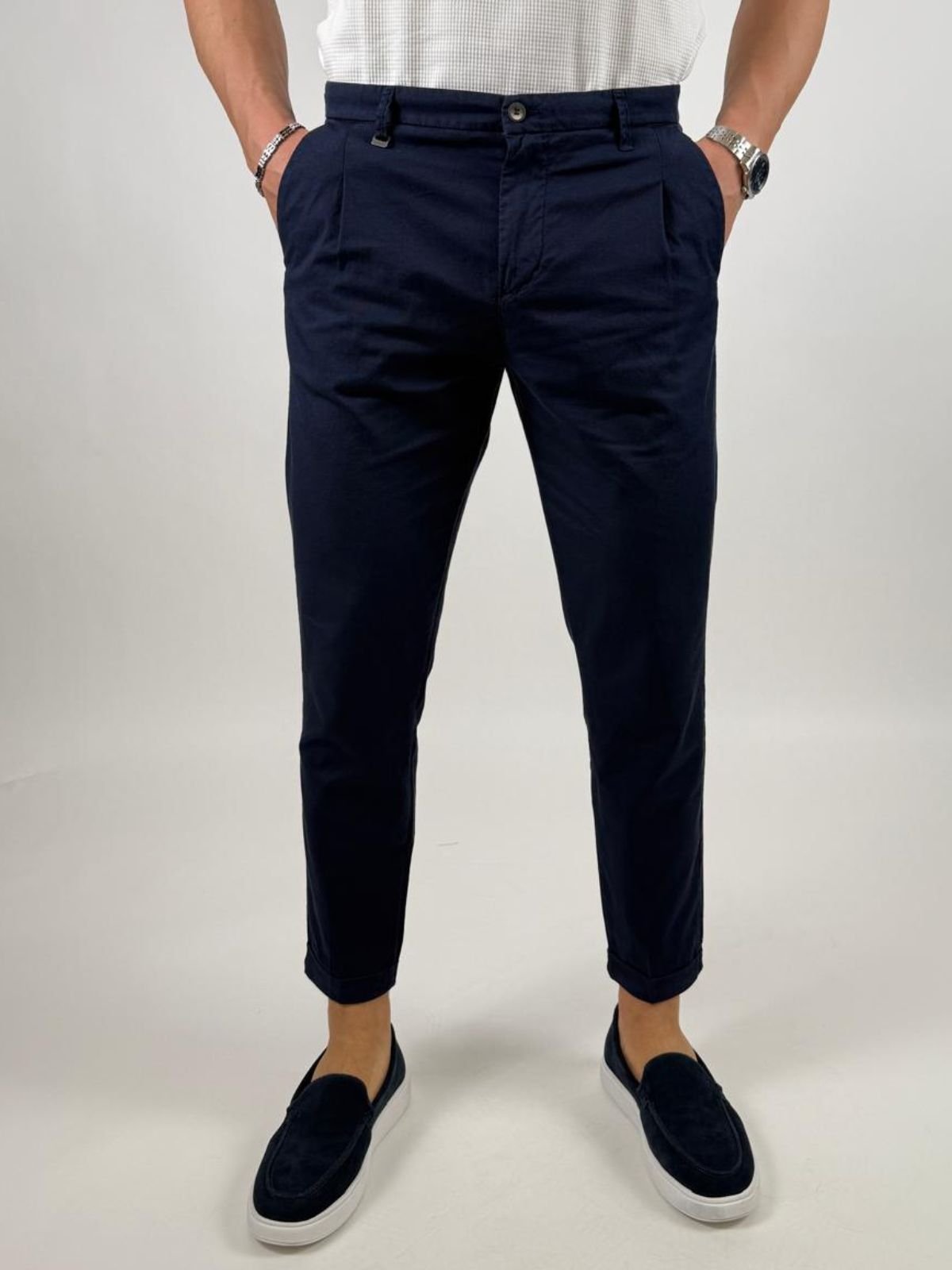 Pantalone Chino in misto lino slim fit Uomo - Squad2 - World Fashion