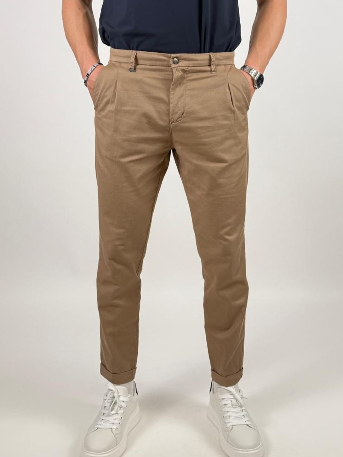 Pantalone Chino in misto lino slim fit Uomo - Squad2 - World Fashion