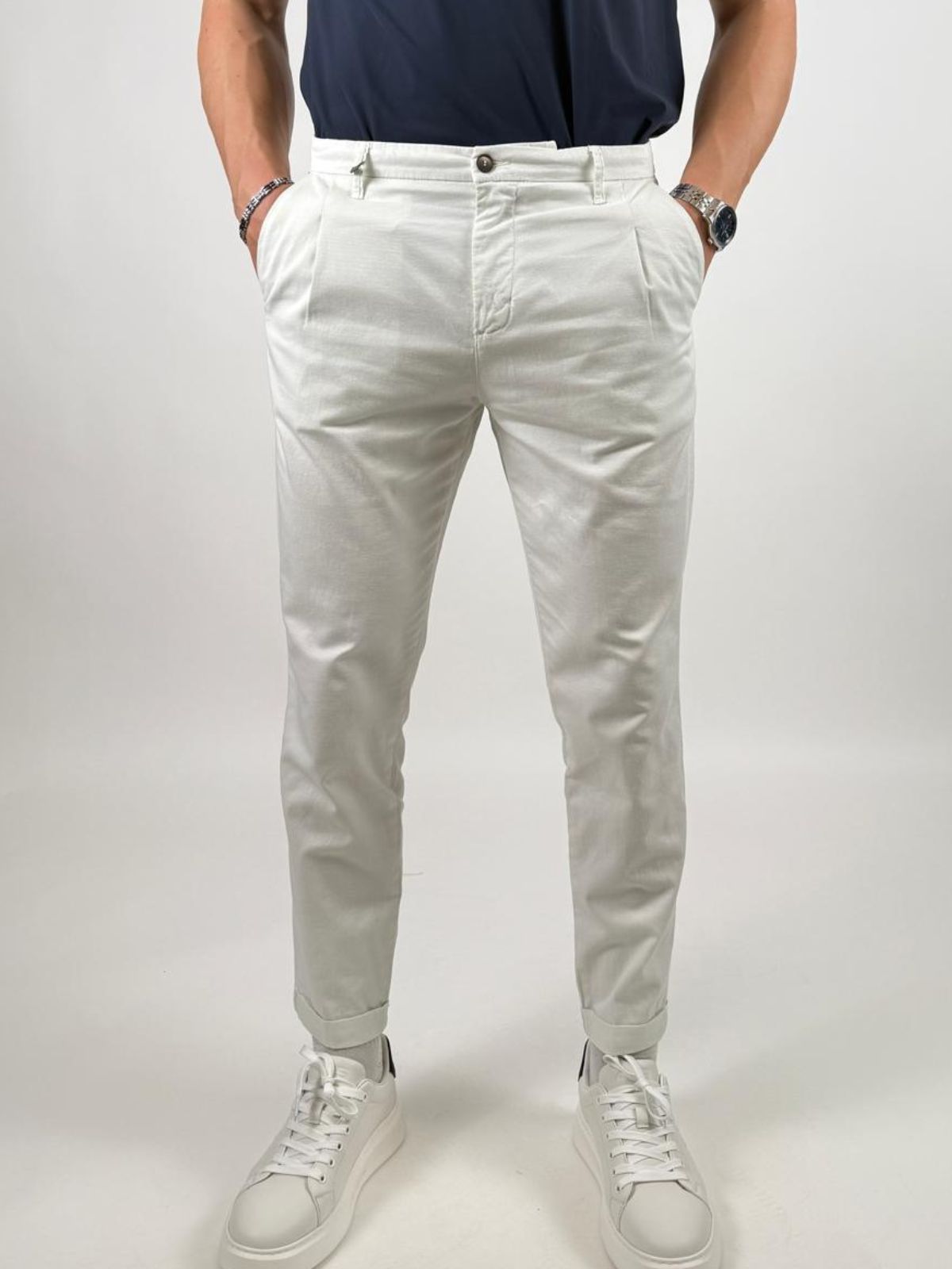 Pantalone Chino in misto lino slim fit Uomo - Squad2 - World Fashion