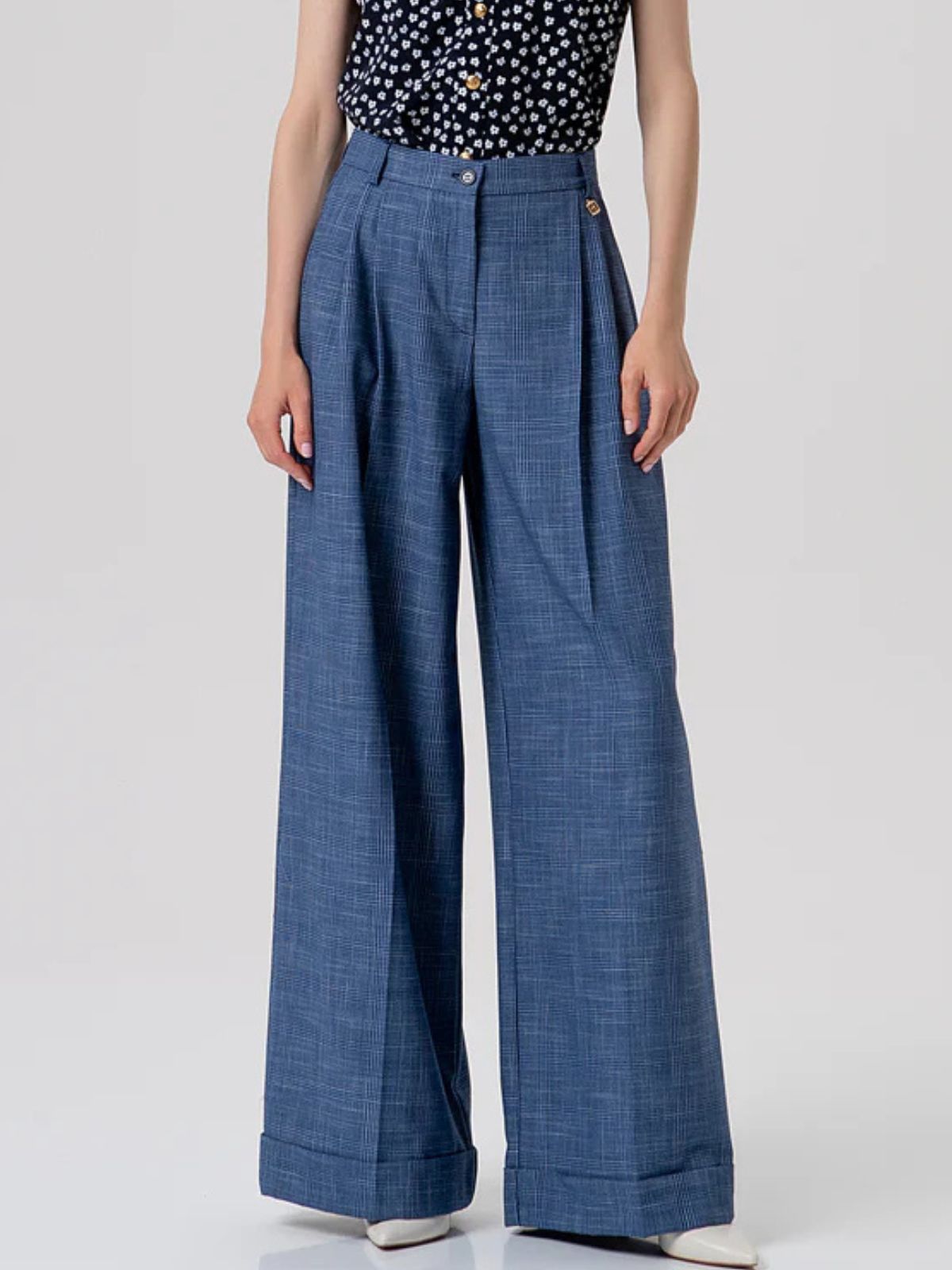 Pantalone flare a palazzo in tessuto Principe di Galles Donna - Fracomina - World Fashion