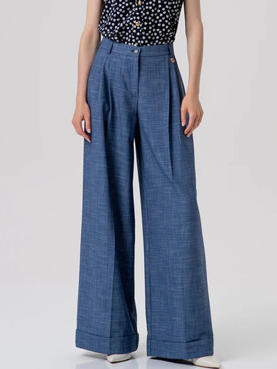 Fracomina - Pantalone flare a palazzo in tessuto Principe di Galles - Donna