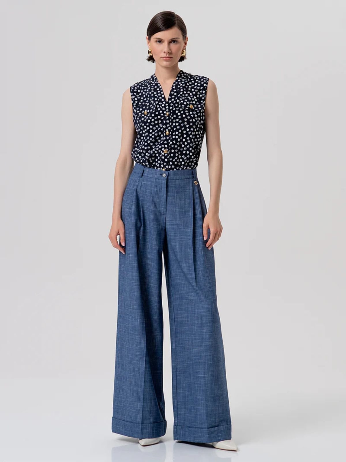 Pantalone flare a palazzo in tessuto Principe di Galles Donna - Fracomina - World Fashion