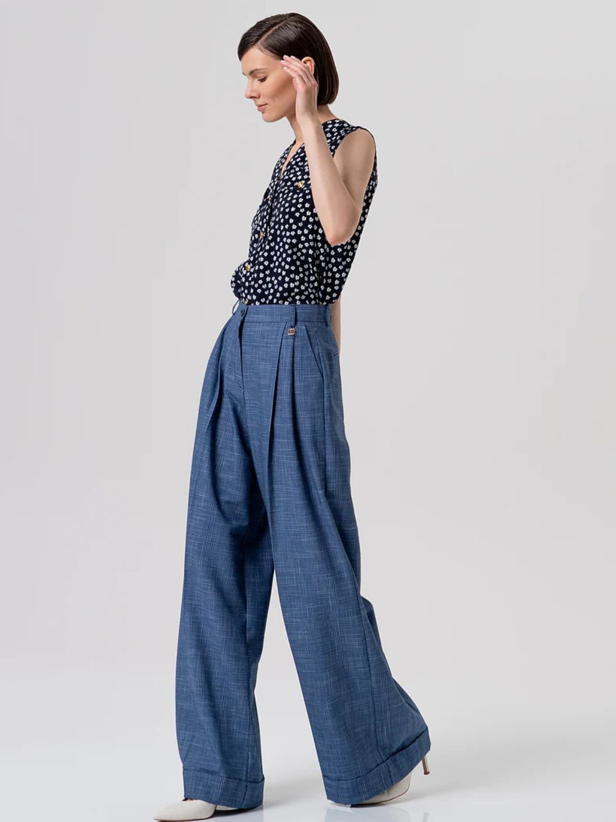 Pantalone flare a palazzo in tessuto Principe di Galles Donna - Fracomina - World Fashion