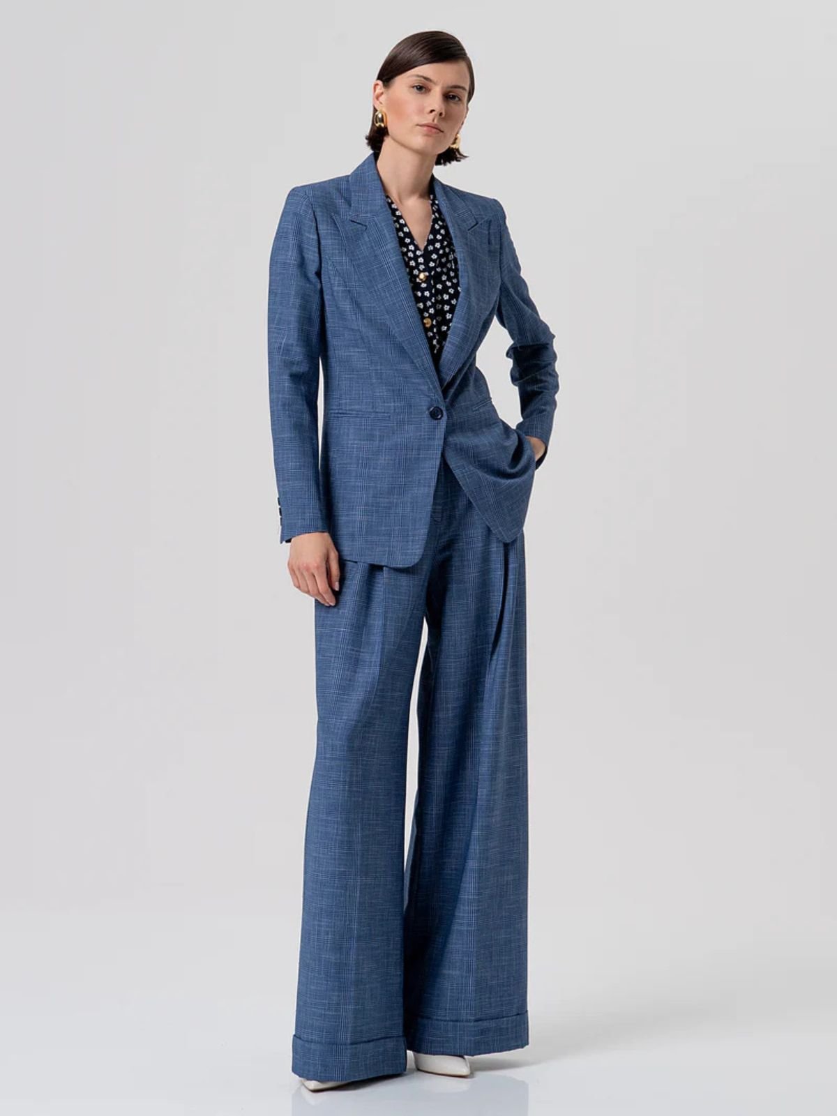 Pantalone flare a palazzo in tessuto Principe di Galles Donna - Fracomina - World Fashion