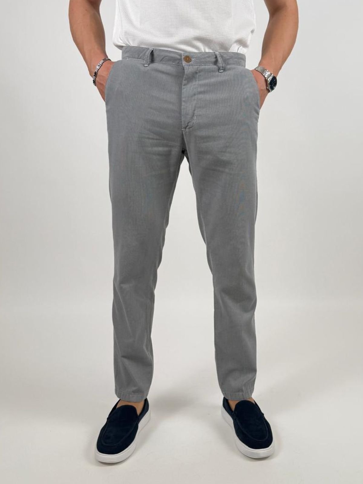 Pantalone in tessuto armaturato di cotone stretch effetto piquet Uomo - Squad2 - World Fashion