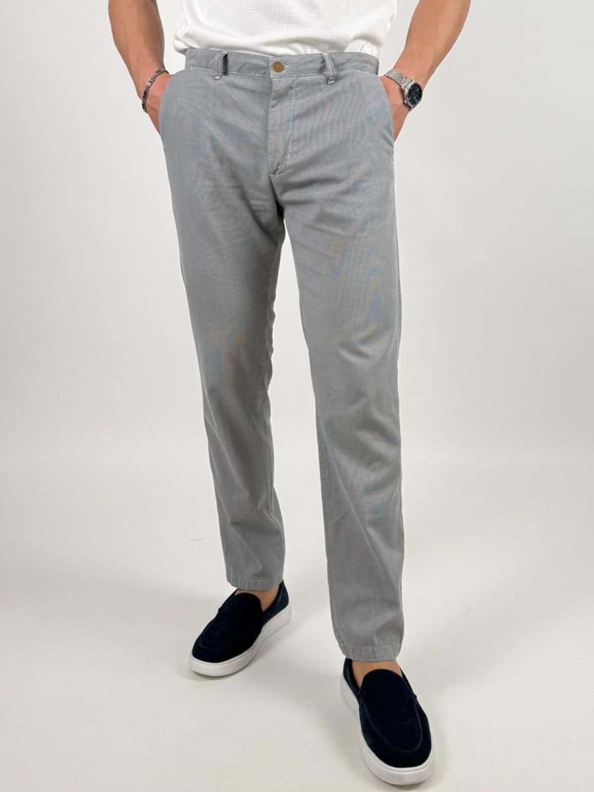 Pantalone in tessuto armaturato di cotone stretch effetto piquet Uomo - Squad2 - World Fashion