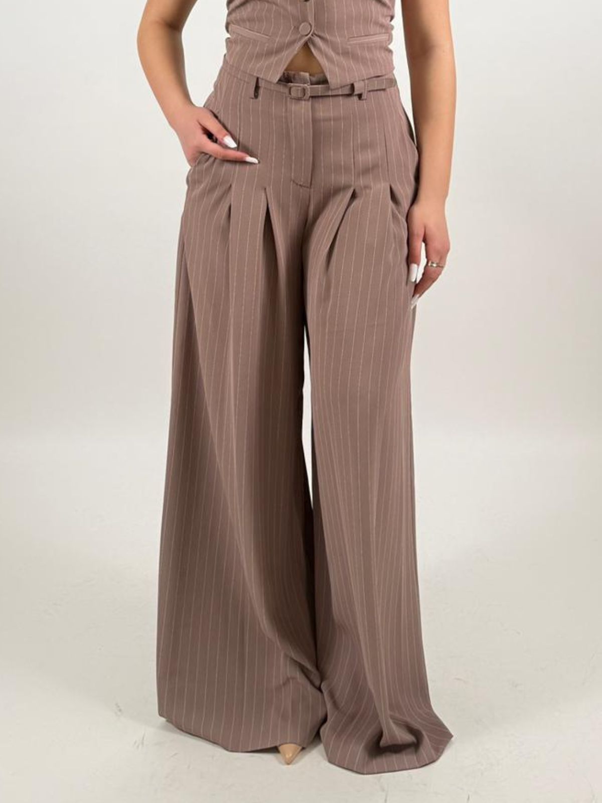 Pantalone palazzo a righe con cintura e pieghe Donna - Imperial - World Fashion