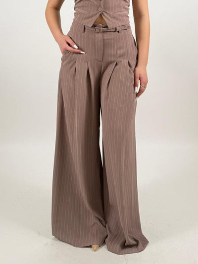 Imperial - Pantalone palazzo a righe con cintura e pieghe - Donna