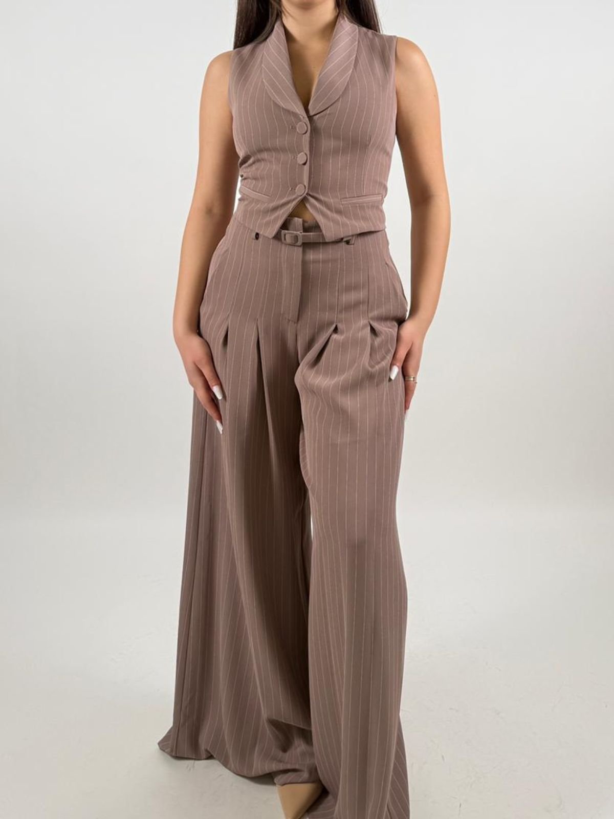 Pantalone palazzo a righe con cintura e pieghe Donna - Imperial - World Fashion