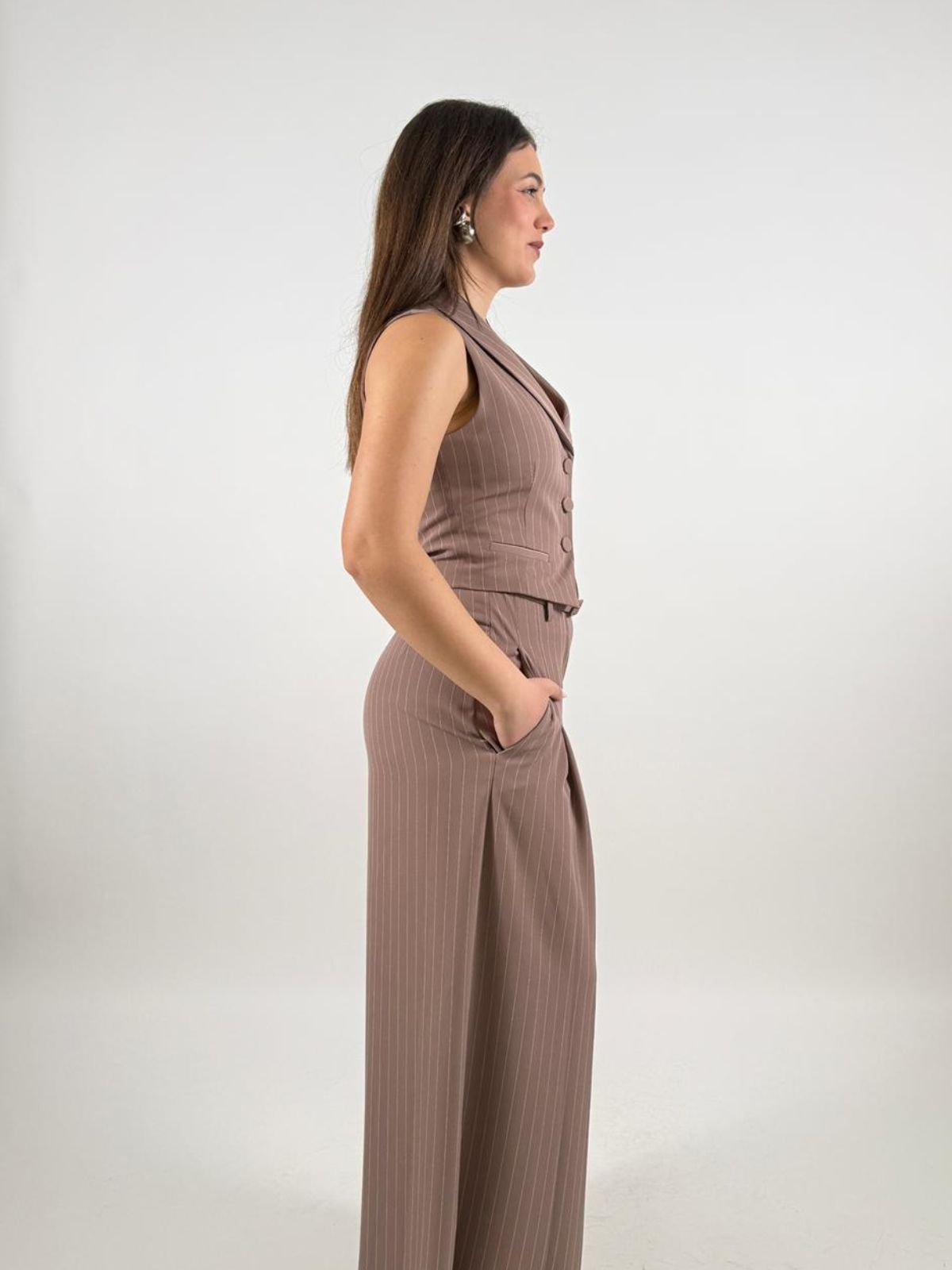 Pantalone palazzo a righe con cintura e pieghe Donna - Imperial - World Fashion