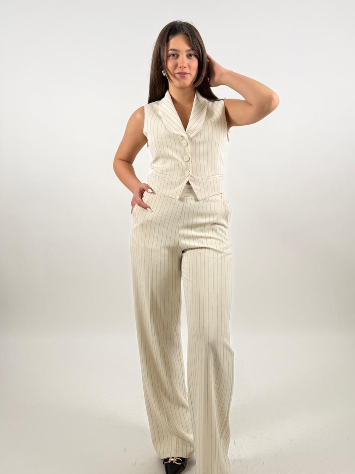 Pantalone palazzo a righe con vita regular Donna - Imperial - World Fashion