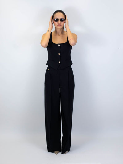 Fracomina - Pantalone Sartoriale a Vita Alta e Gamba Ampia - Donna