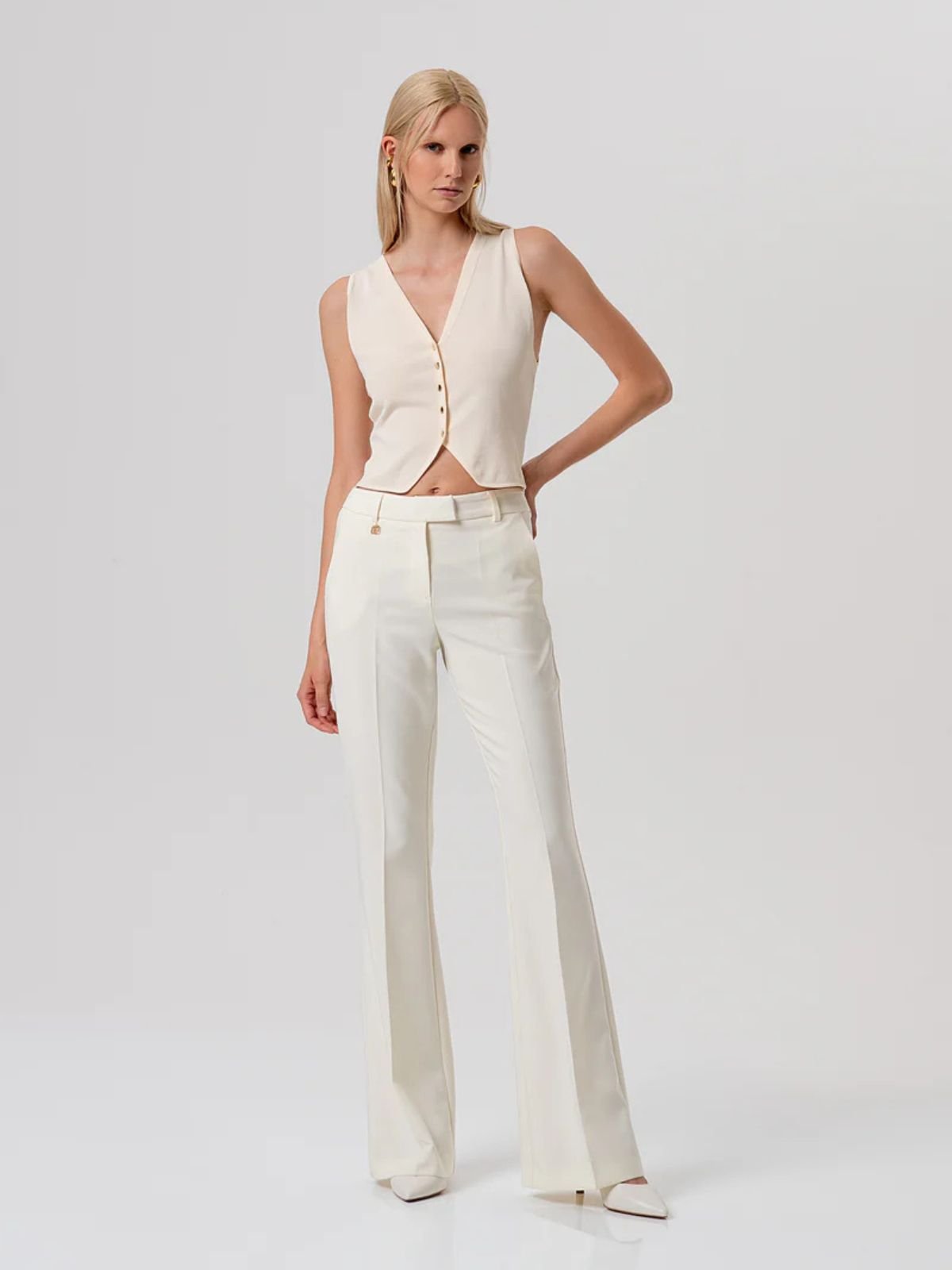 Pantaloni Sartoriali Flare con Dettaglio Logo Metallico Donna - Fracomina - World Fashion