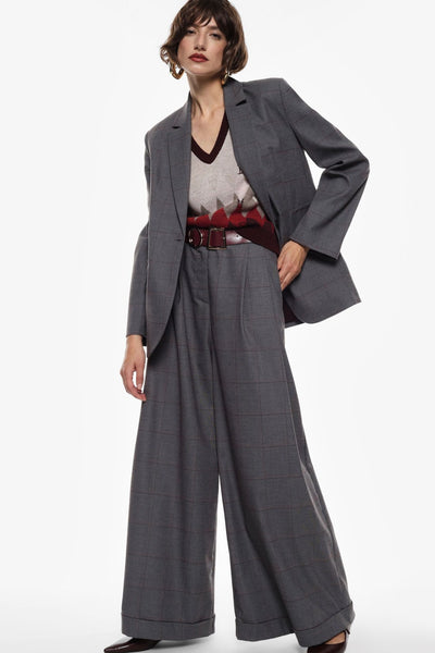 Pantalone ampio a quadri con cintura - IMPERIAL - PEZ8KBC