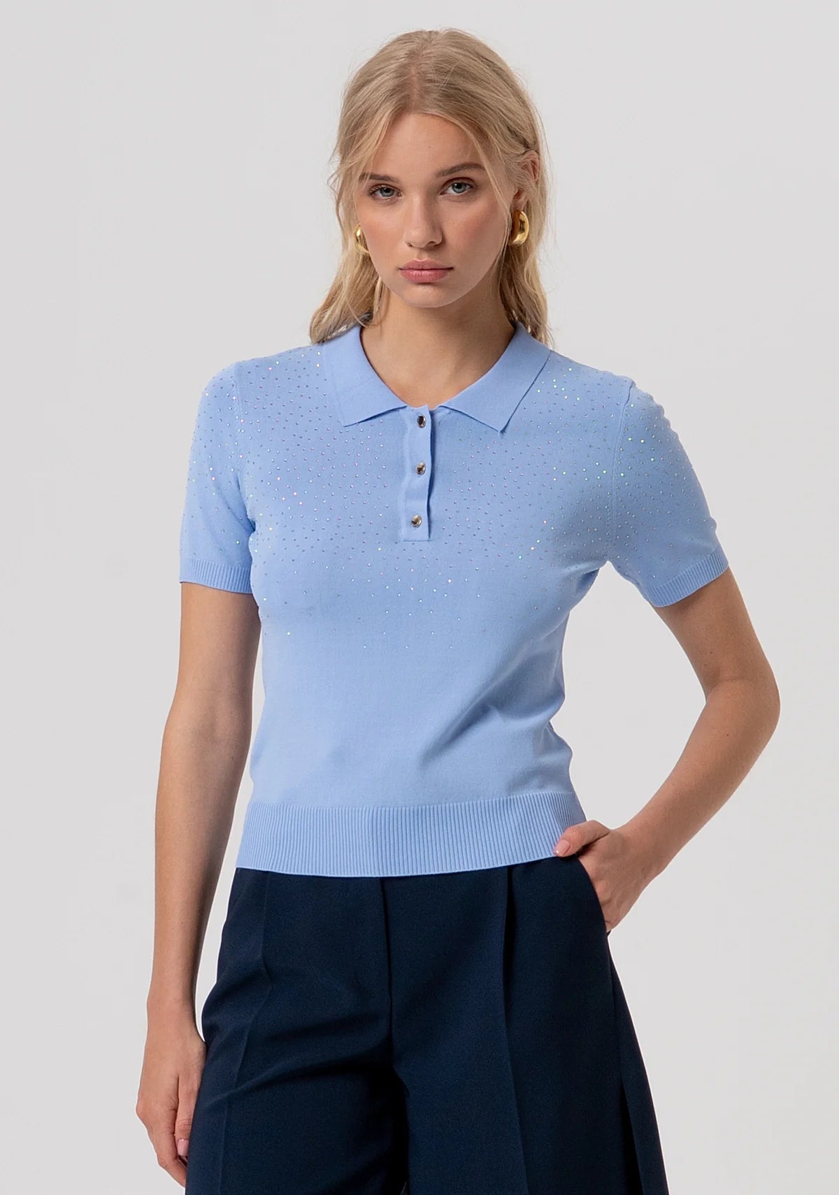 Polo slim in maglia con strass Donna - Fracomina - World Fashion