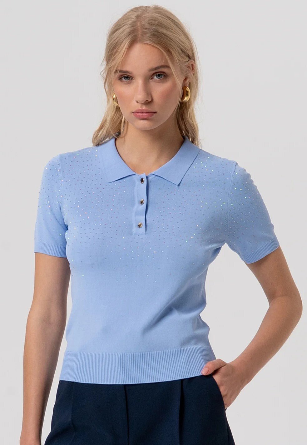 Polo slim in maglia con strass Donna - Fracomina - World Fashion