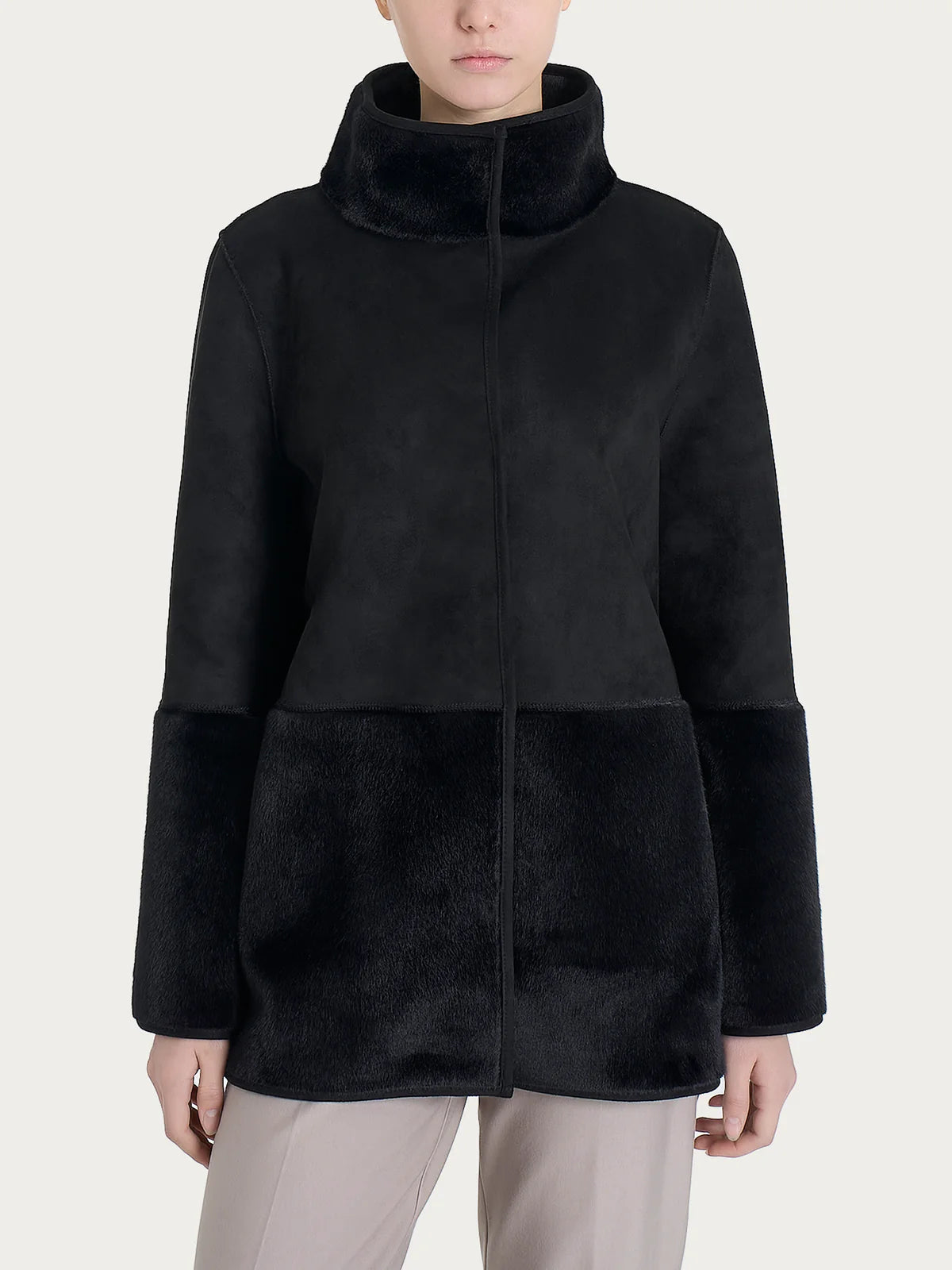 Ecopelliccia lunga con collo alto double-face in Vegan Shearling - RAGNO - DQ48KF