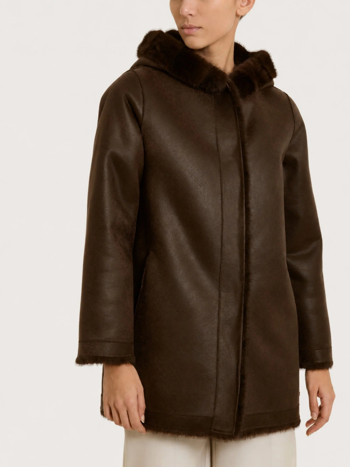Ragno - Cappotto Double Face Vegan Shearling con Cappuccio - Donna