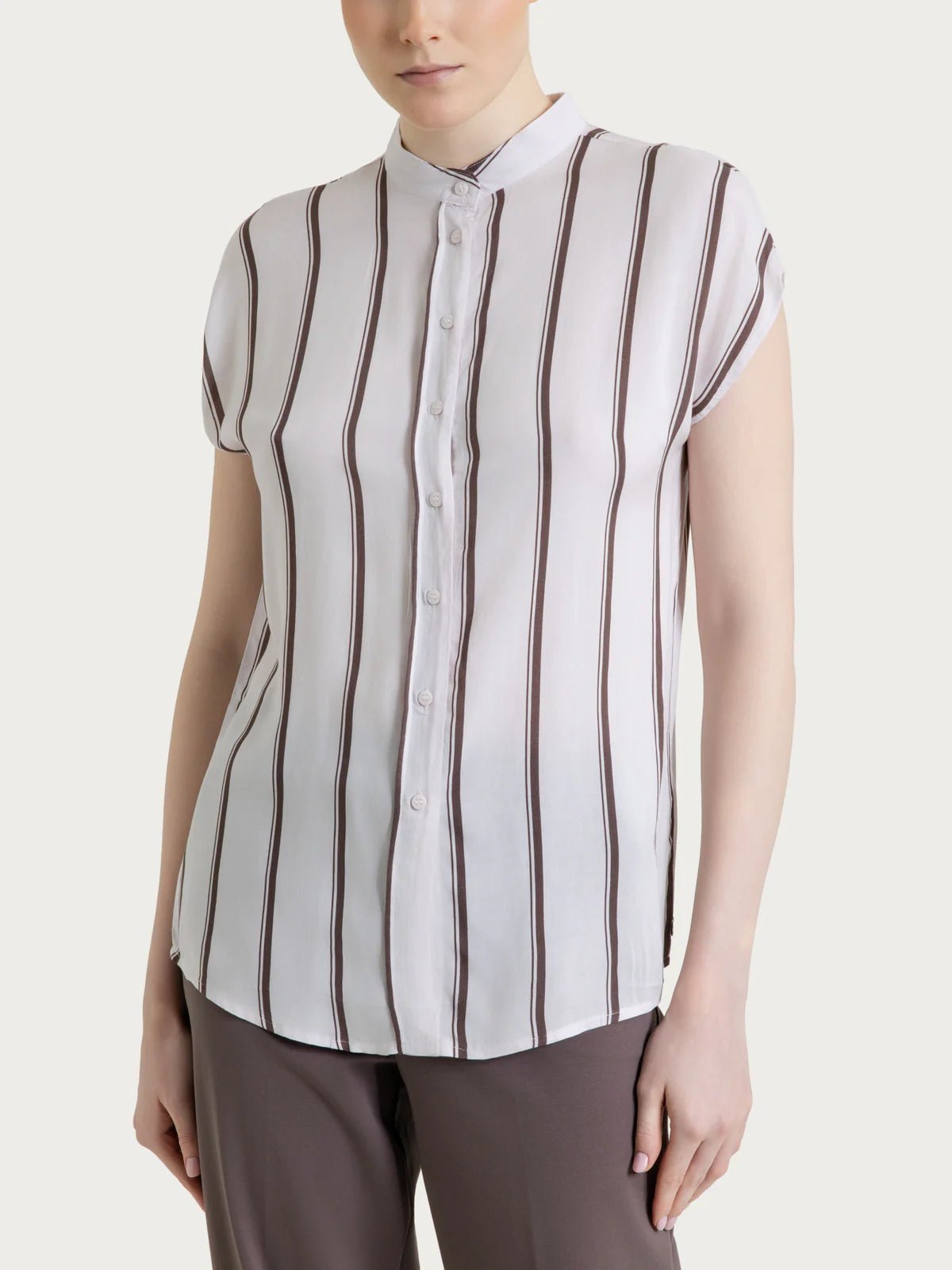 Ragno - Camicia a righe spaziate e manica corta in EcoSeta - Donna - World Fashion