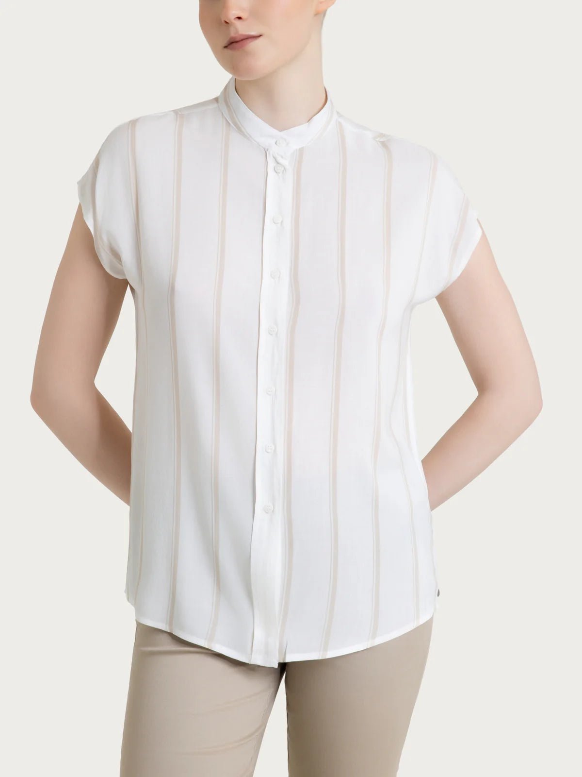 Ragno - Camicia a righe spaziate e manica corta in EcoSeta - Donna - World Fashion