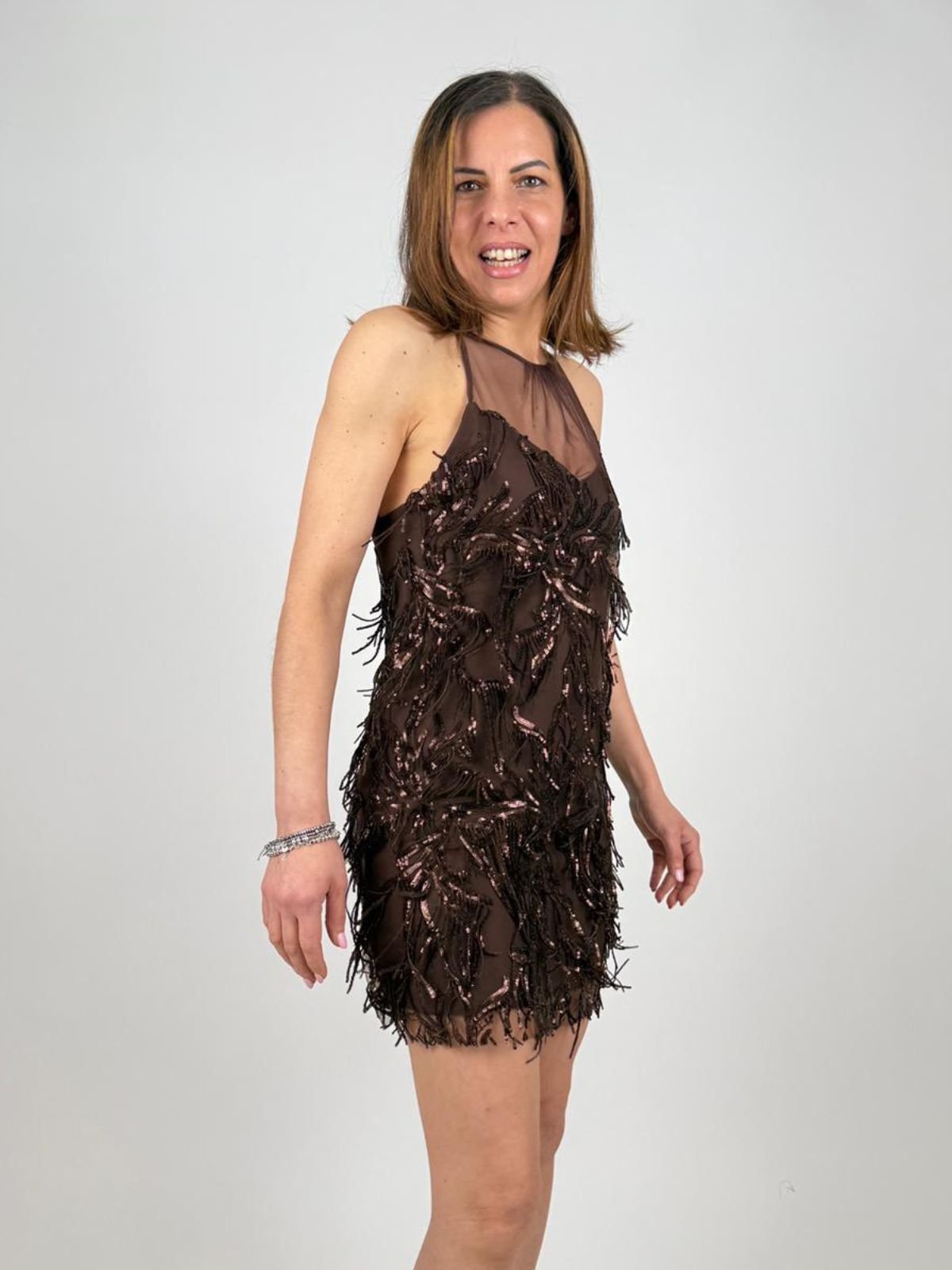 Rinascimento - Abito Corto In Tulle Con Ricami E Frange Di Paillettes - Donna - World Fashion