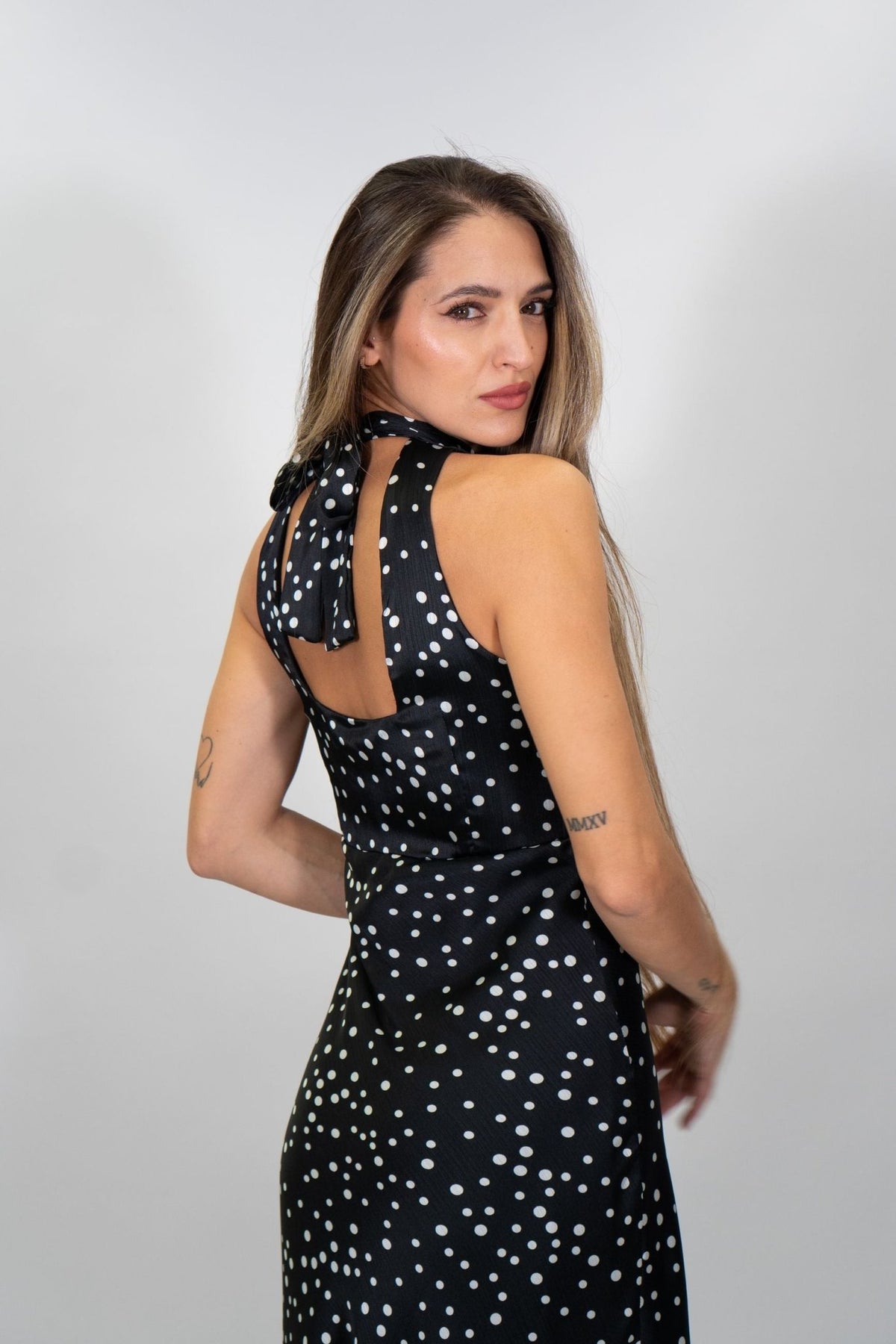 Rinascimento - Abito lungo a pois in raso - Donna - World Fashion