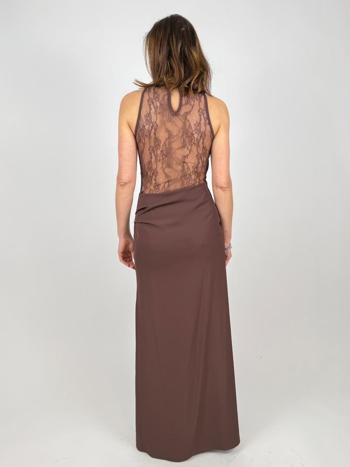 Rinascimento - Abito Lungo Scivolato In Tessuto Fluido Con Inserti In Pizzo - Donna - World Fashion