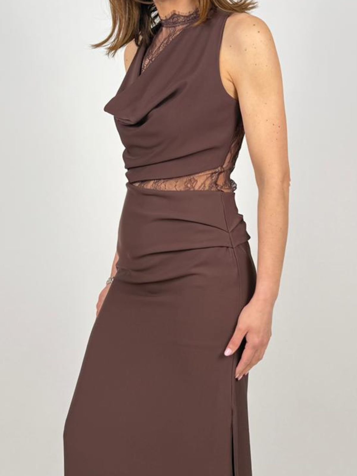 Rinascimento - Abito Lungo Scivolato In Tessuto Fluido Con Inserti In Pizzo - Donna - World Fashion
