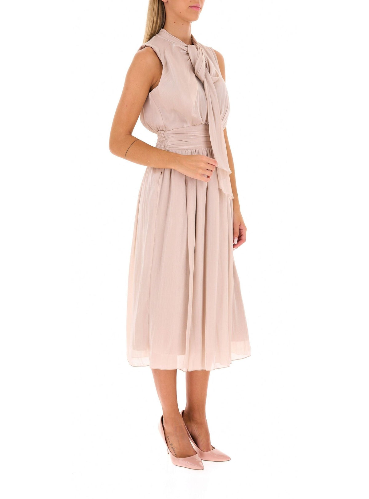 Rinascimento - Abito Midi In Raso Laminato Con Fiocco Ed Elastico In Vita - Donna - World Fashion