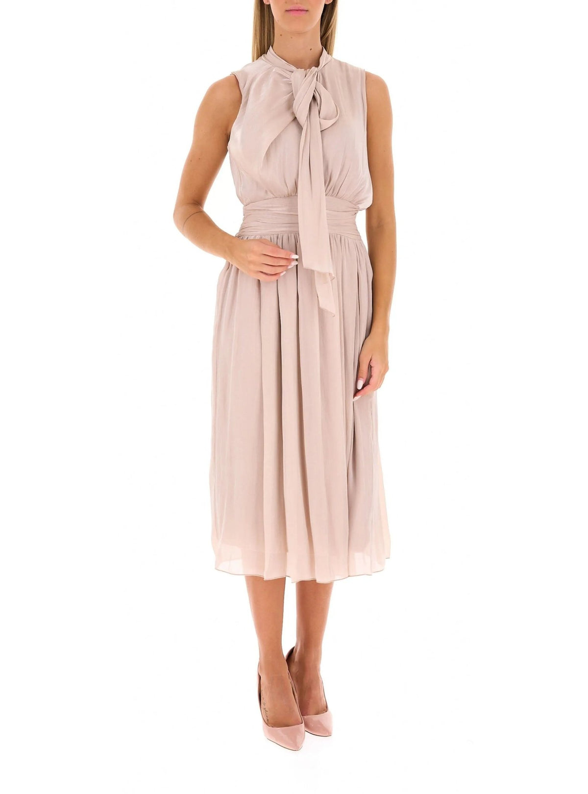 Rinascimento - Abito Midi In Raso Laminato Con Fiocco Ed Elastico In Vita - Donna - World Fashion