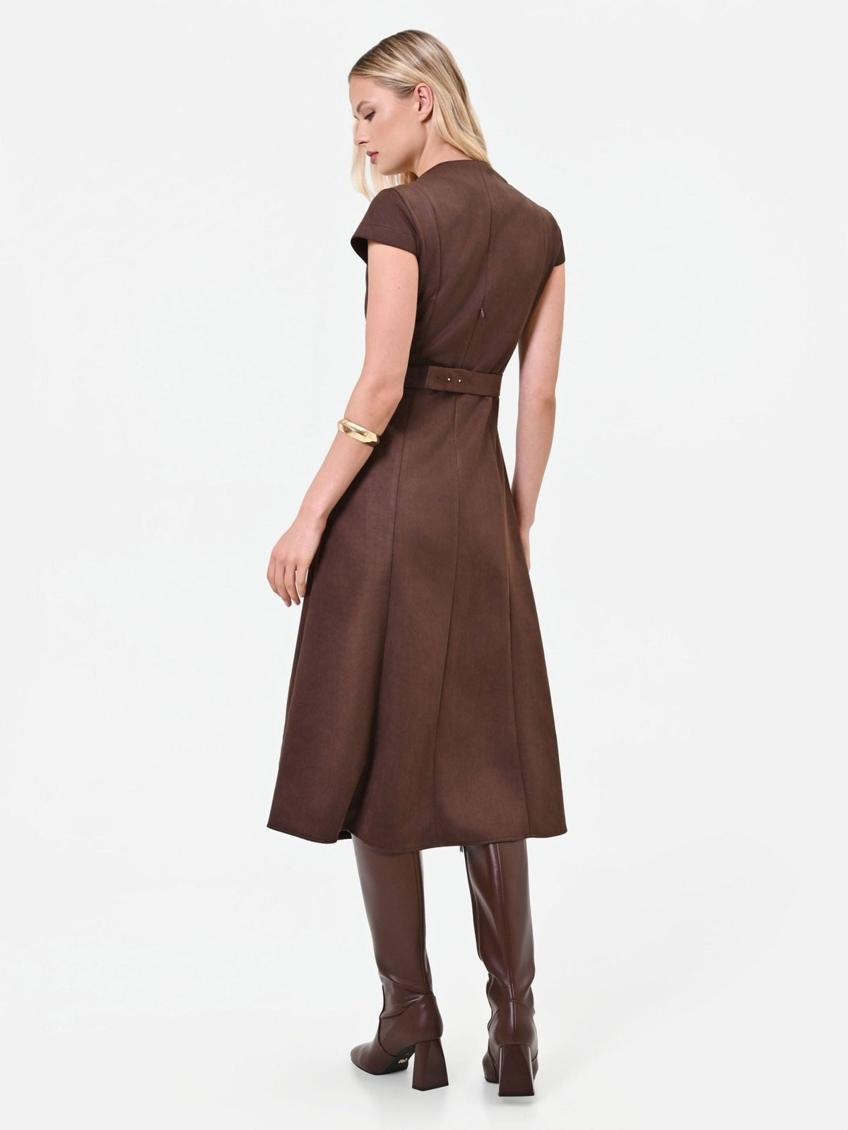 Rinascimento - Abito midi moro marrone effetto scamosciato - Donna - World Fashion