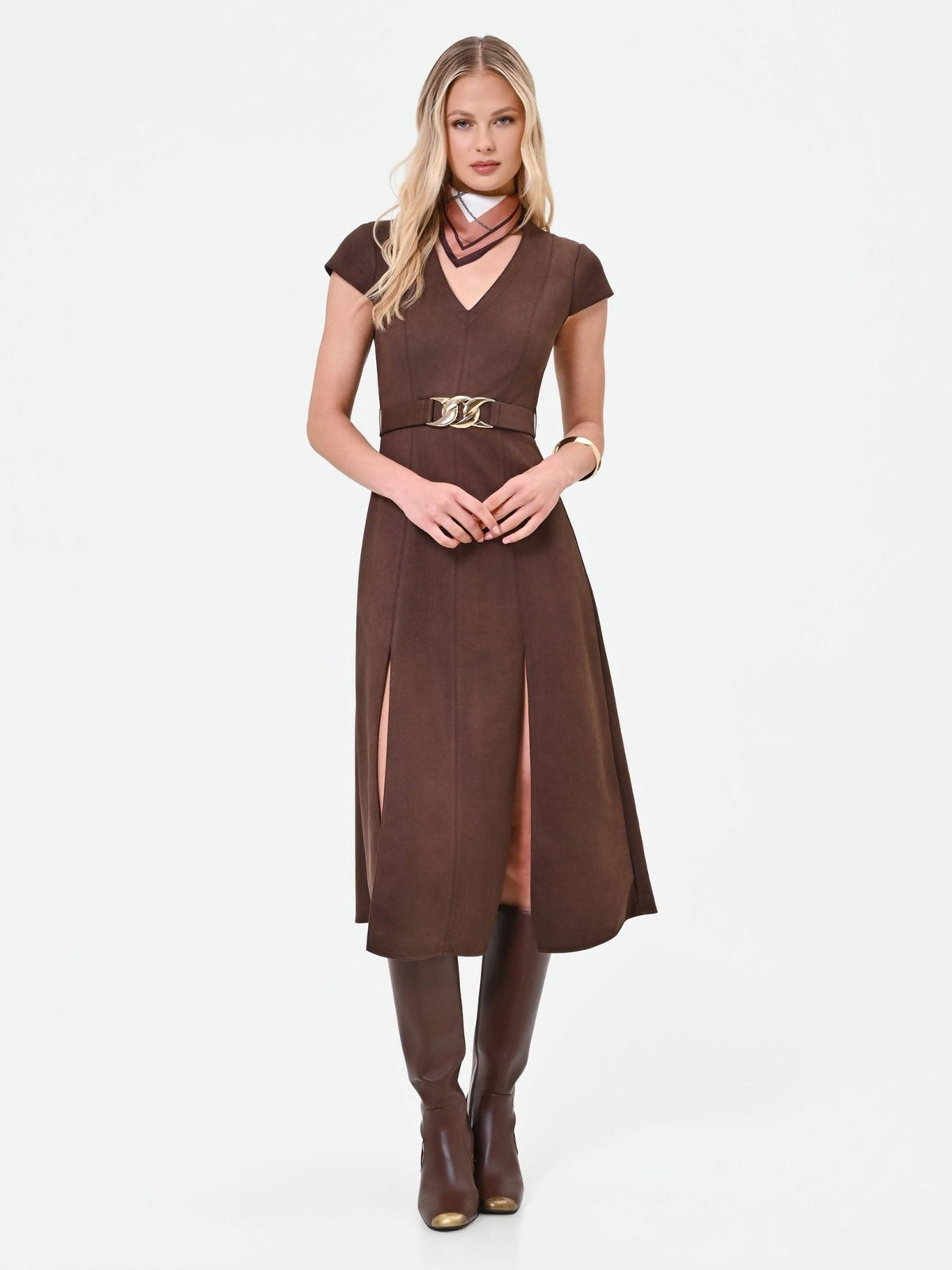 Rinascimento - Abito midi moro marrone effetto scamosciato - Donna - World Fashion