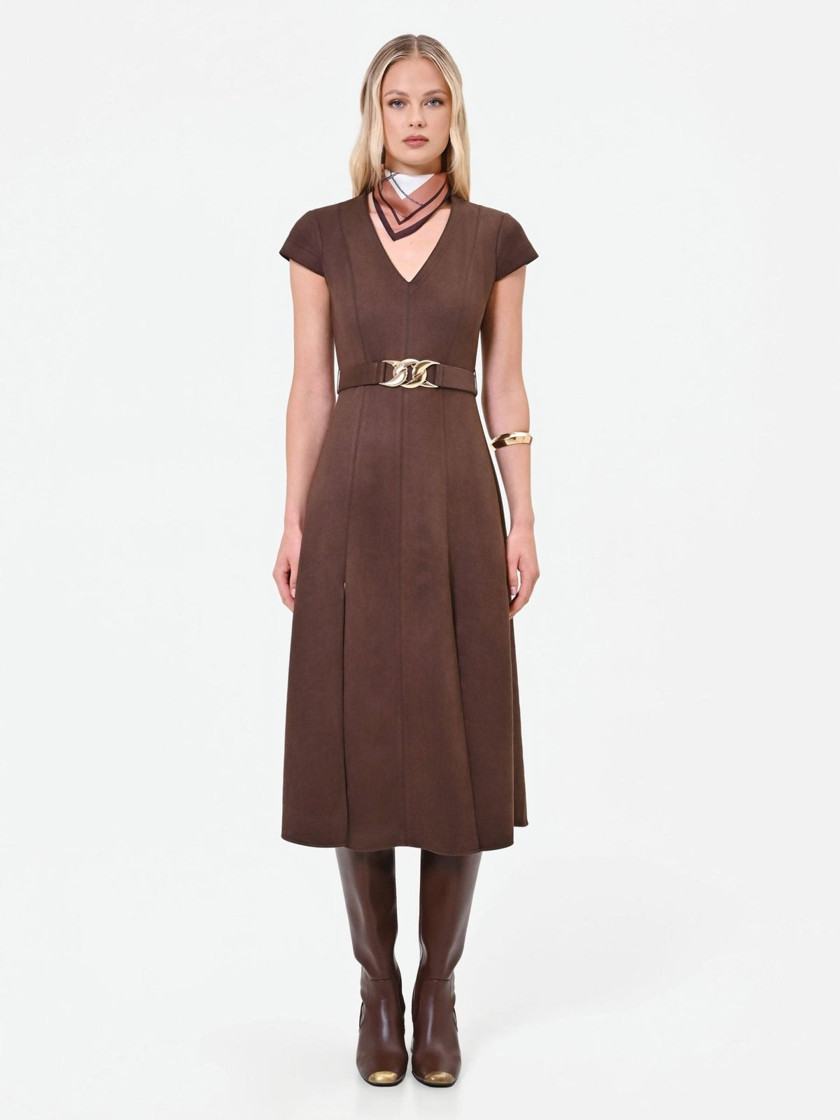 Rinascimento - Abito midi moro marrone effetto scamosciato - Donna - World Fashion