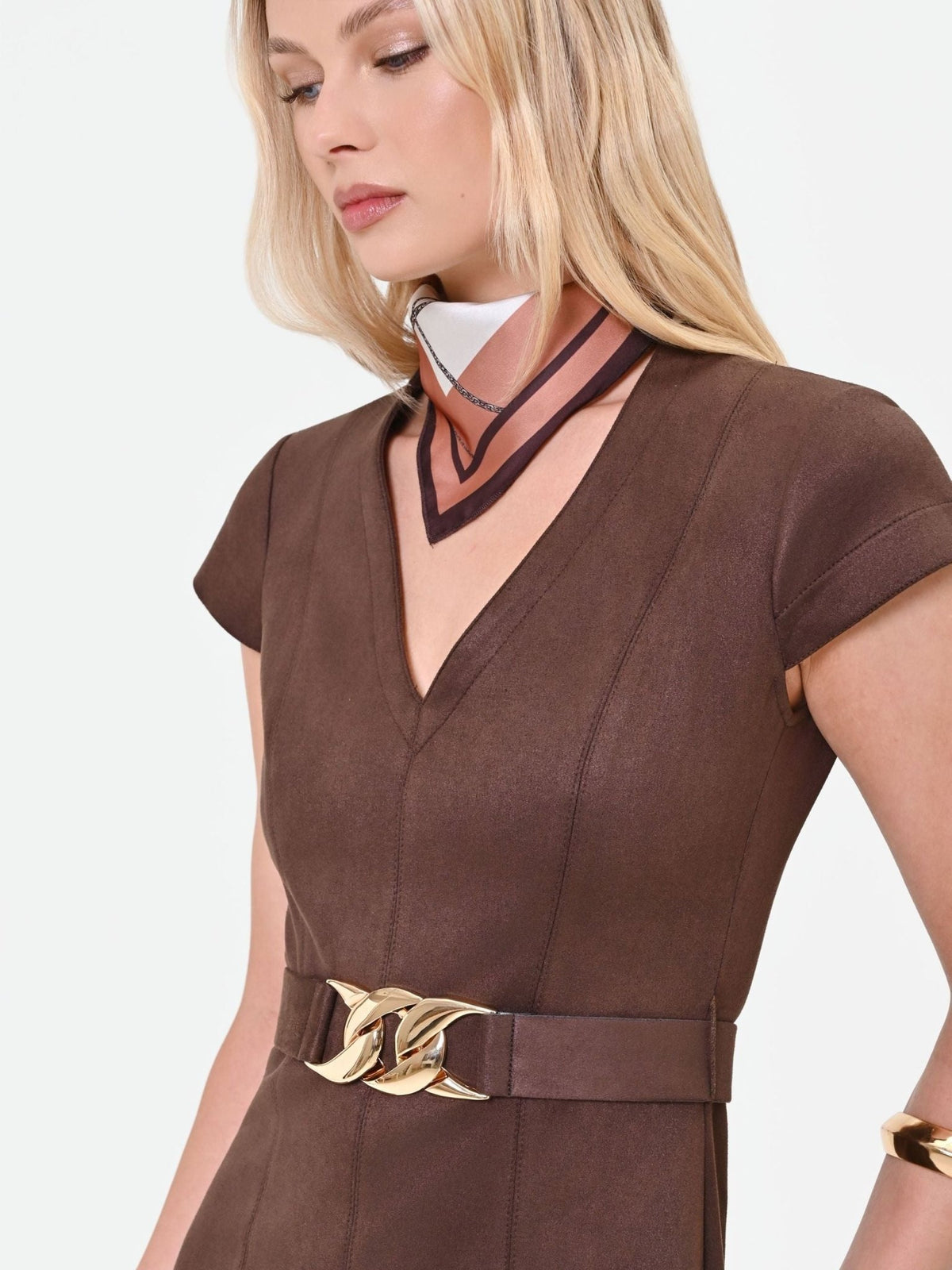 Rinascimento - Abito midi moro marrone effetto scamosciato - Donna - World Fashion