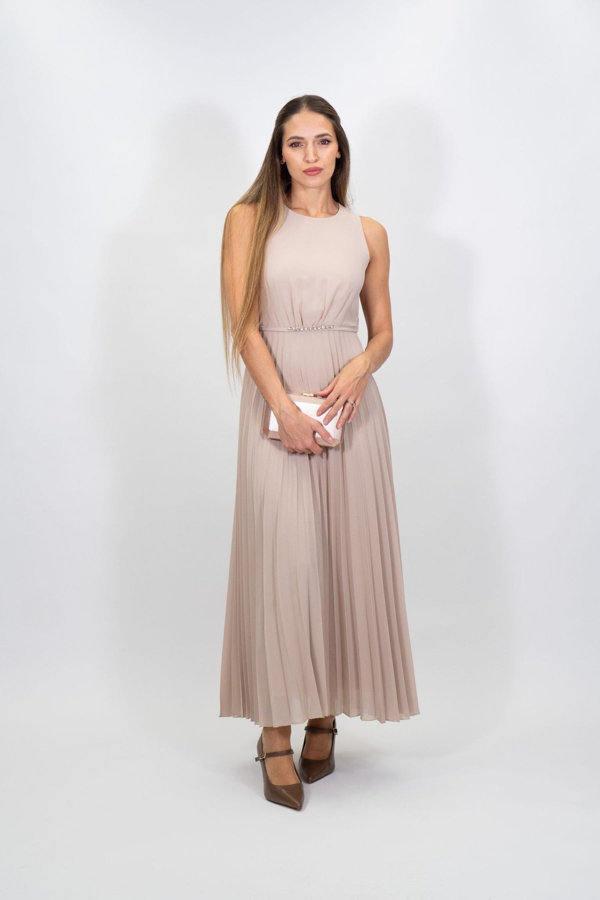 Rinascimento - Abito midi plissettato con strass in vita - Donna - World Fashion