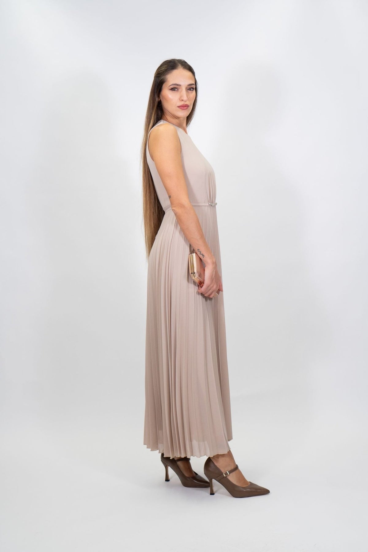 Rinascimento - Abito midi plissettato con strass in vita - Donna - World Fashion