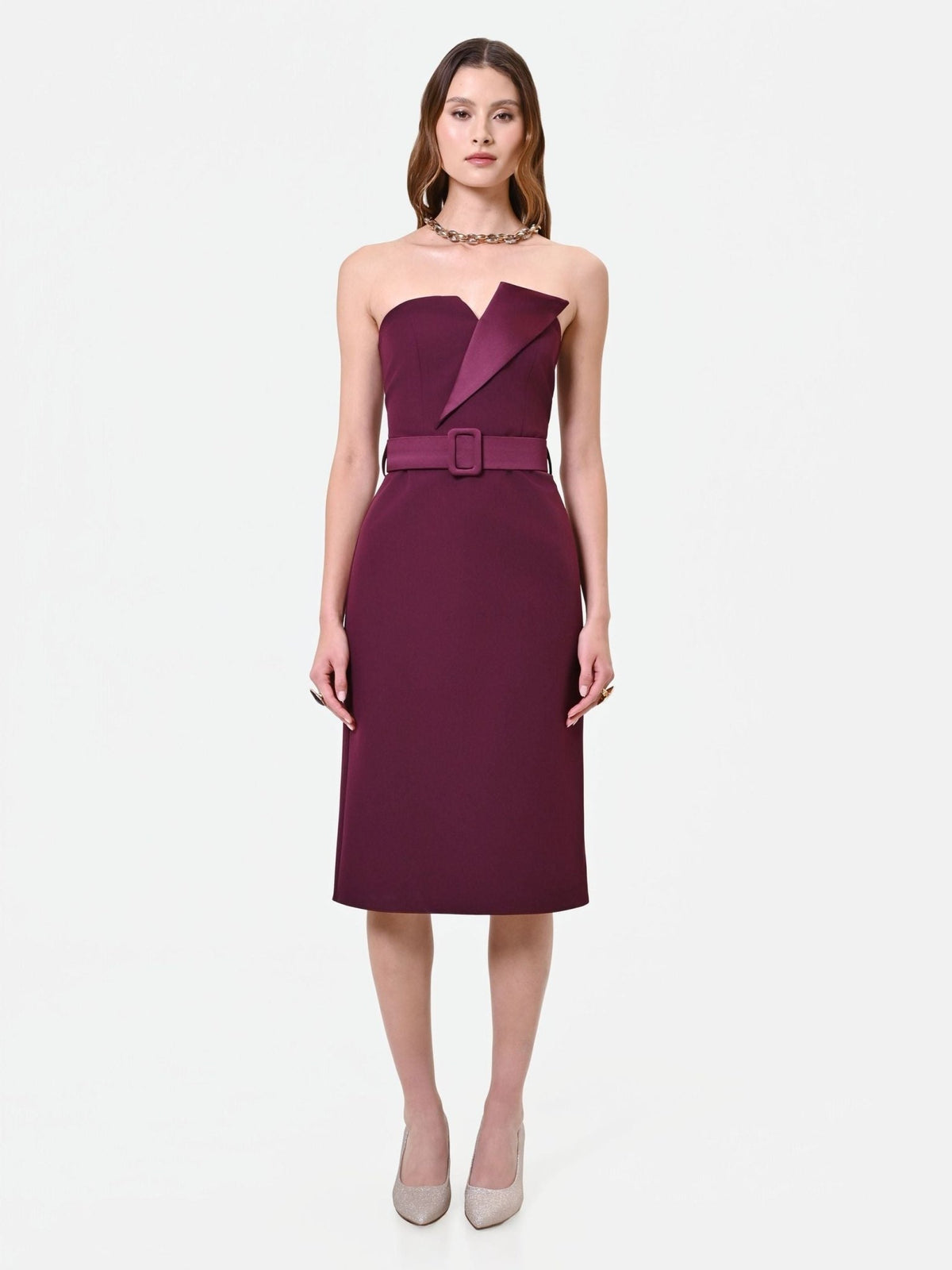 Rinascimento - Abito Tubino Con Cintura E Rever - Donna - World Fashion