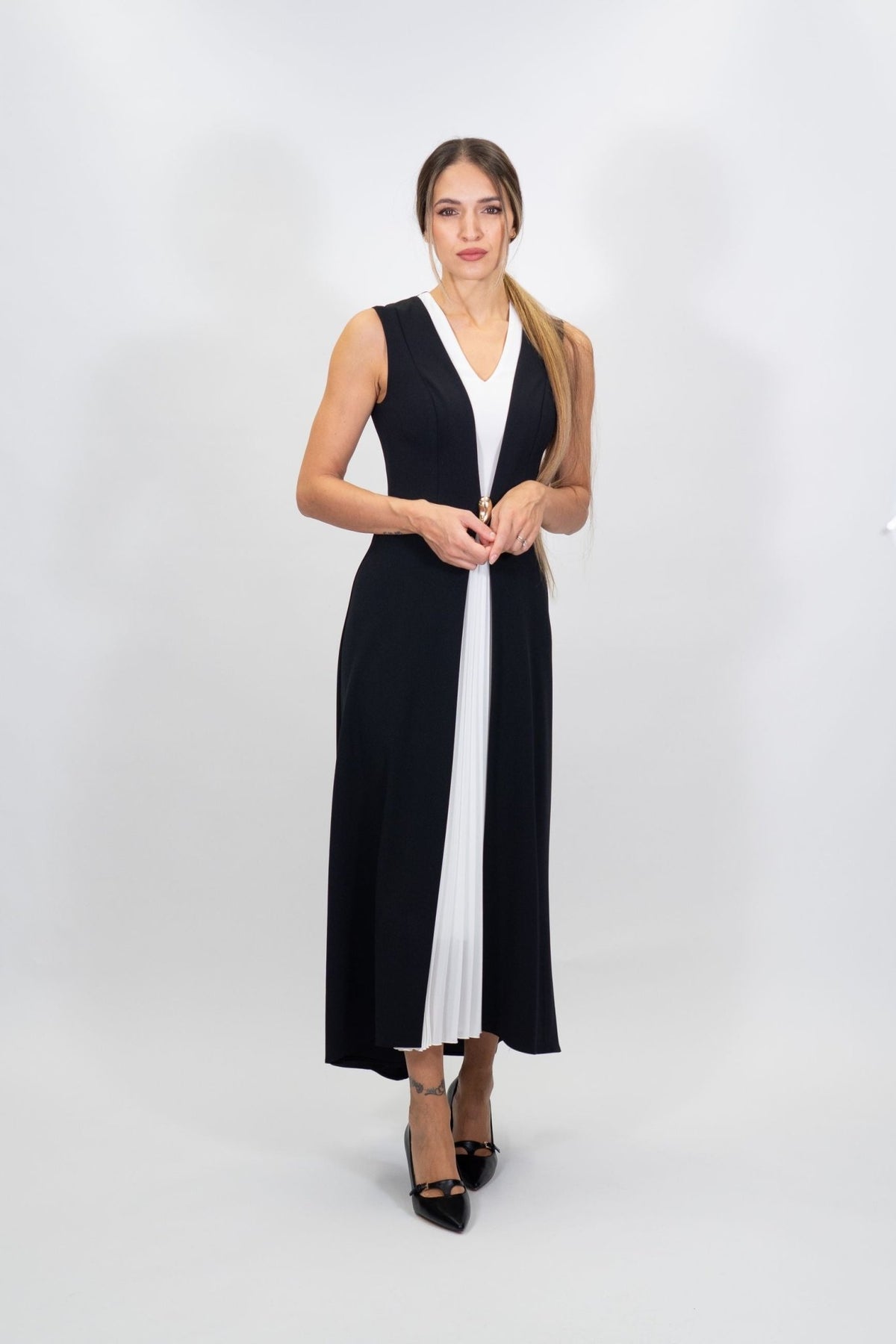 Rinascimento Curvy - Abito Lungo Con Inserto Plissettato A Contrasto - Donna - World Fashion