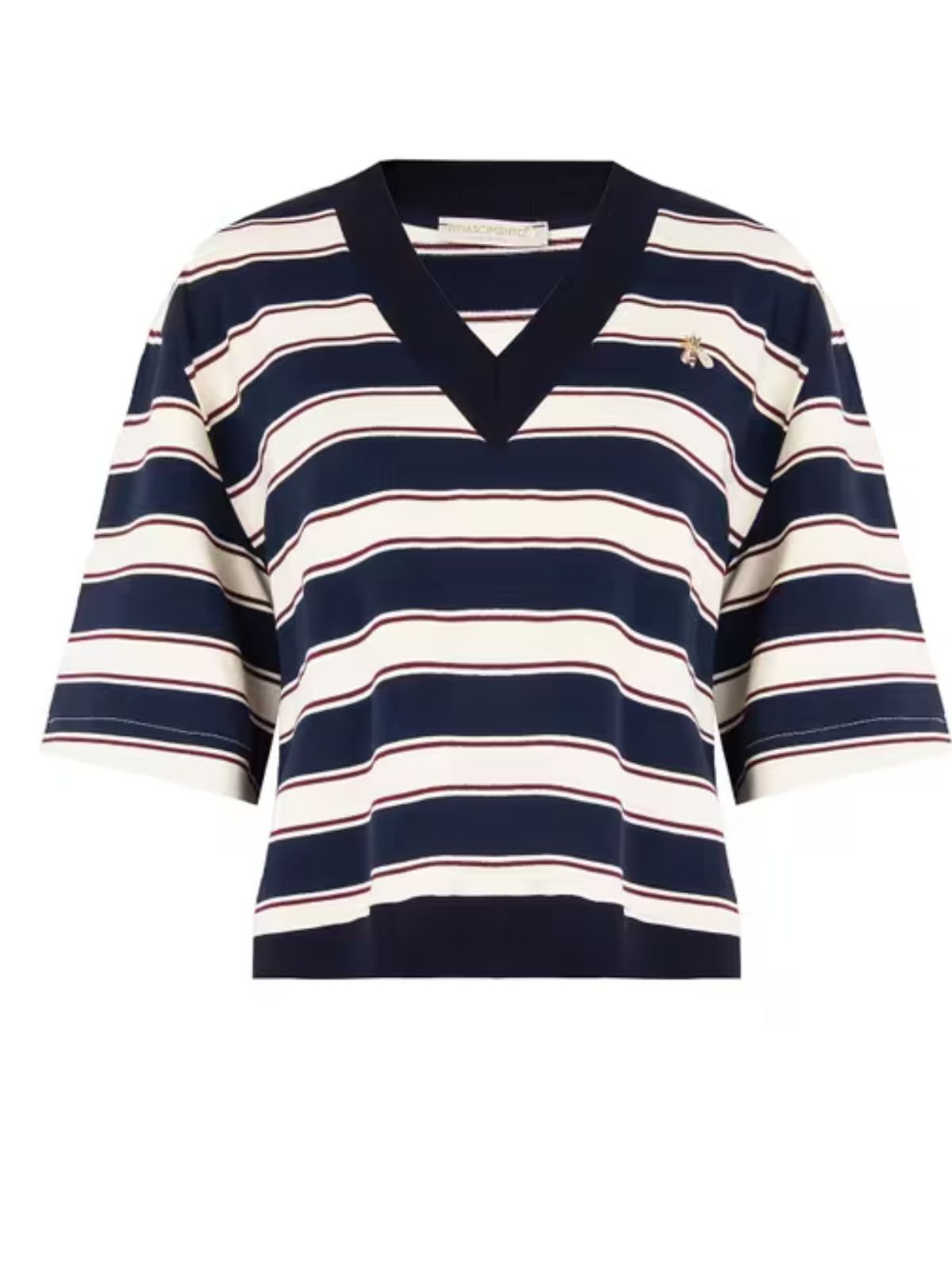 Rinascimento - Felpa A Maniche Corte In Misto Cotone Con Scollo A V E Spilla Ape - Donna - World Fashion