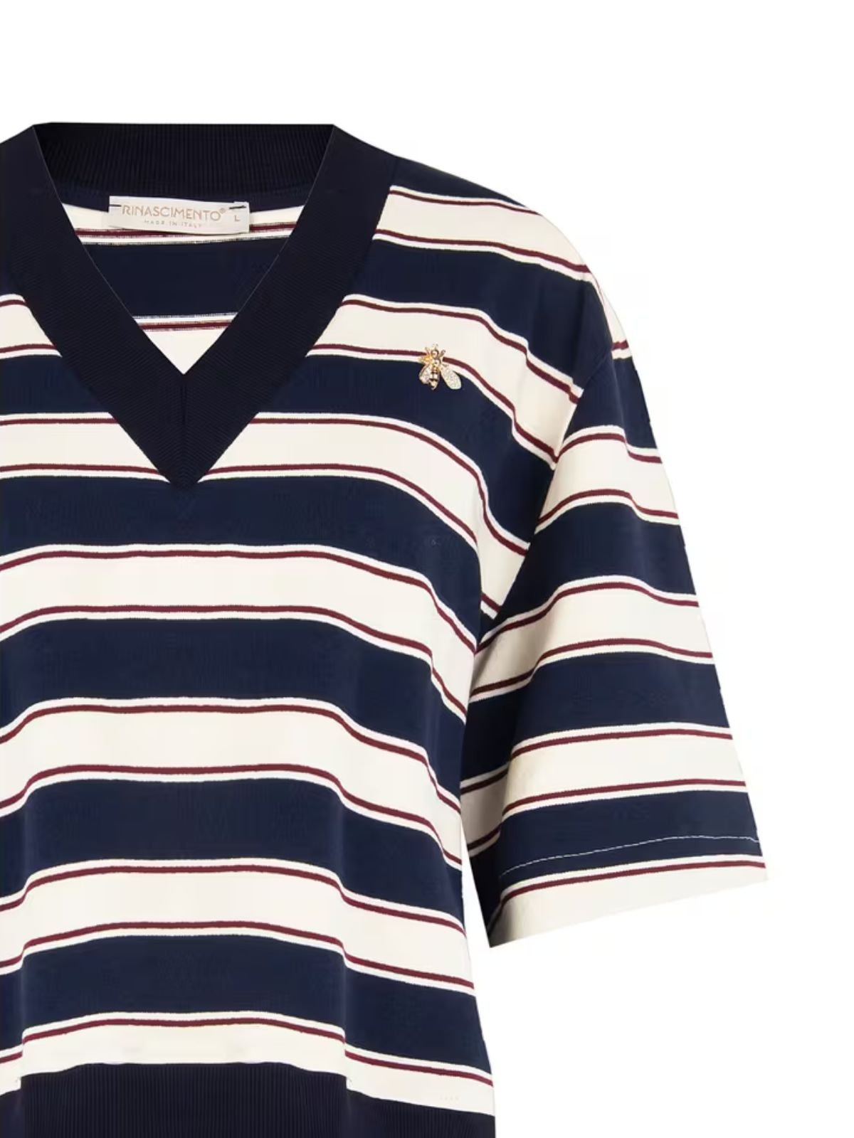 Rinascimento - Felpa A Maniche Corte In Misto Cotone Con Scollo A V E Spilla Ape - Donna - World Fashion