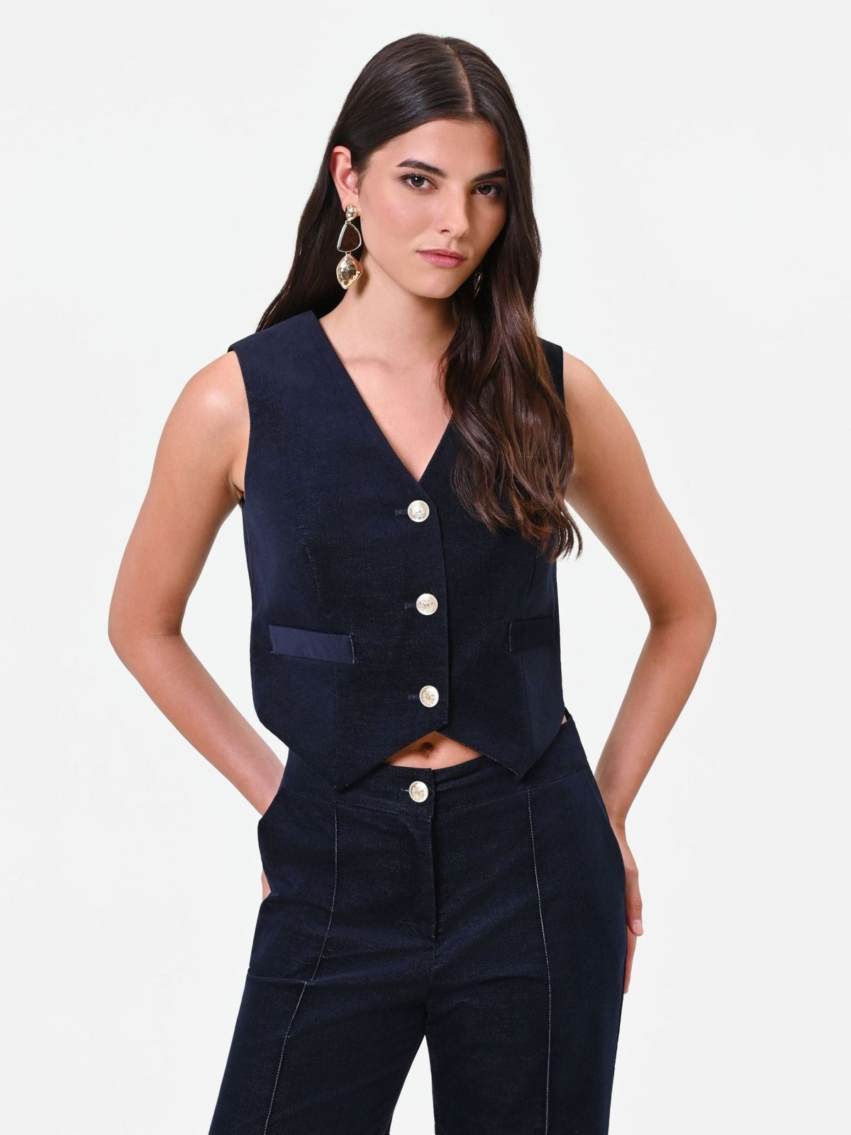 Rinascimento - Gilet in velluto blu navy con bottoni (Giorgia Palmas X Rinascimento) - Donna - World Fashion