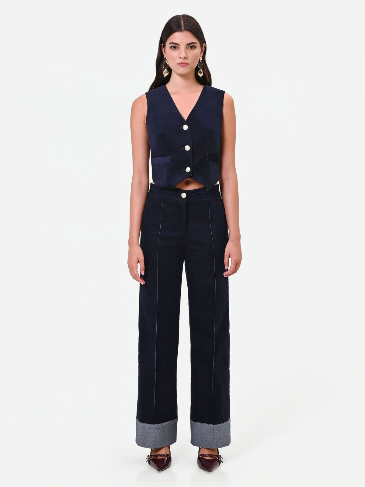 Rinascimento - Pantalone blu navy in velluto con impunture a contrasto (Giorgia Palmas X Rinascimento) - Donna - World Fashion