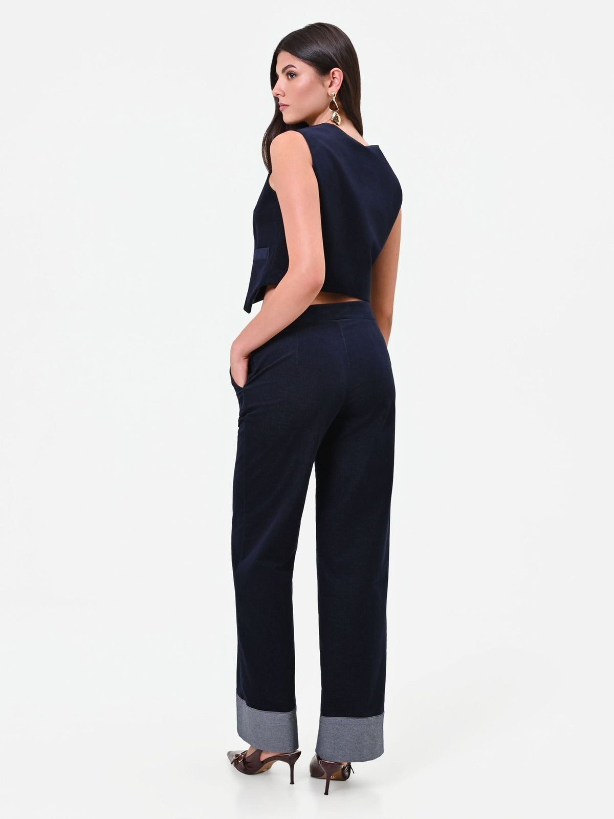 Rinascimento - Pantalone blu navy in velluto con impunture a contrasto (Giorgia Palmas X Rinascimento) - Donna - World Fashion